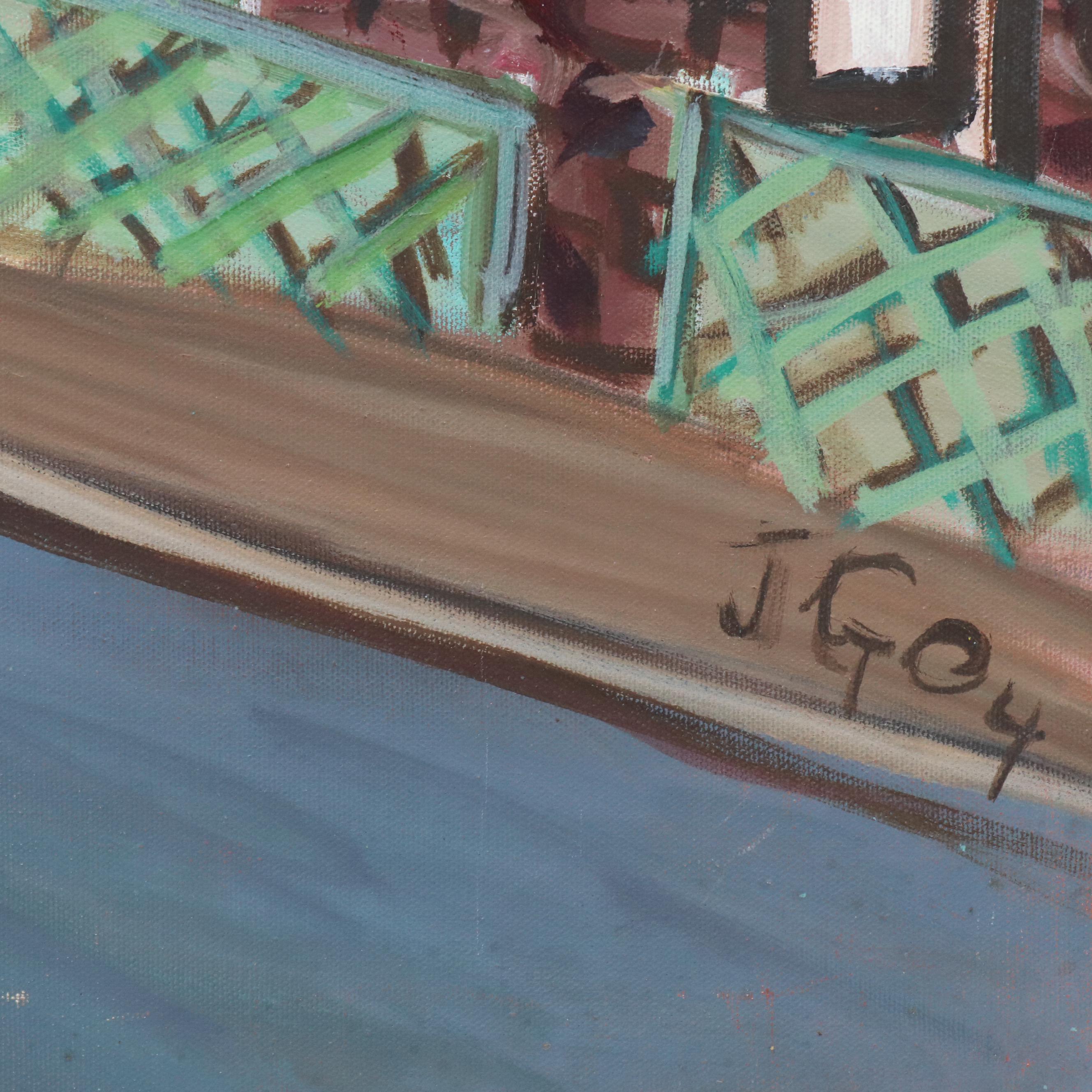 Janice Guttman Landscape Acrylic Painting of Street Scene, 2004