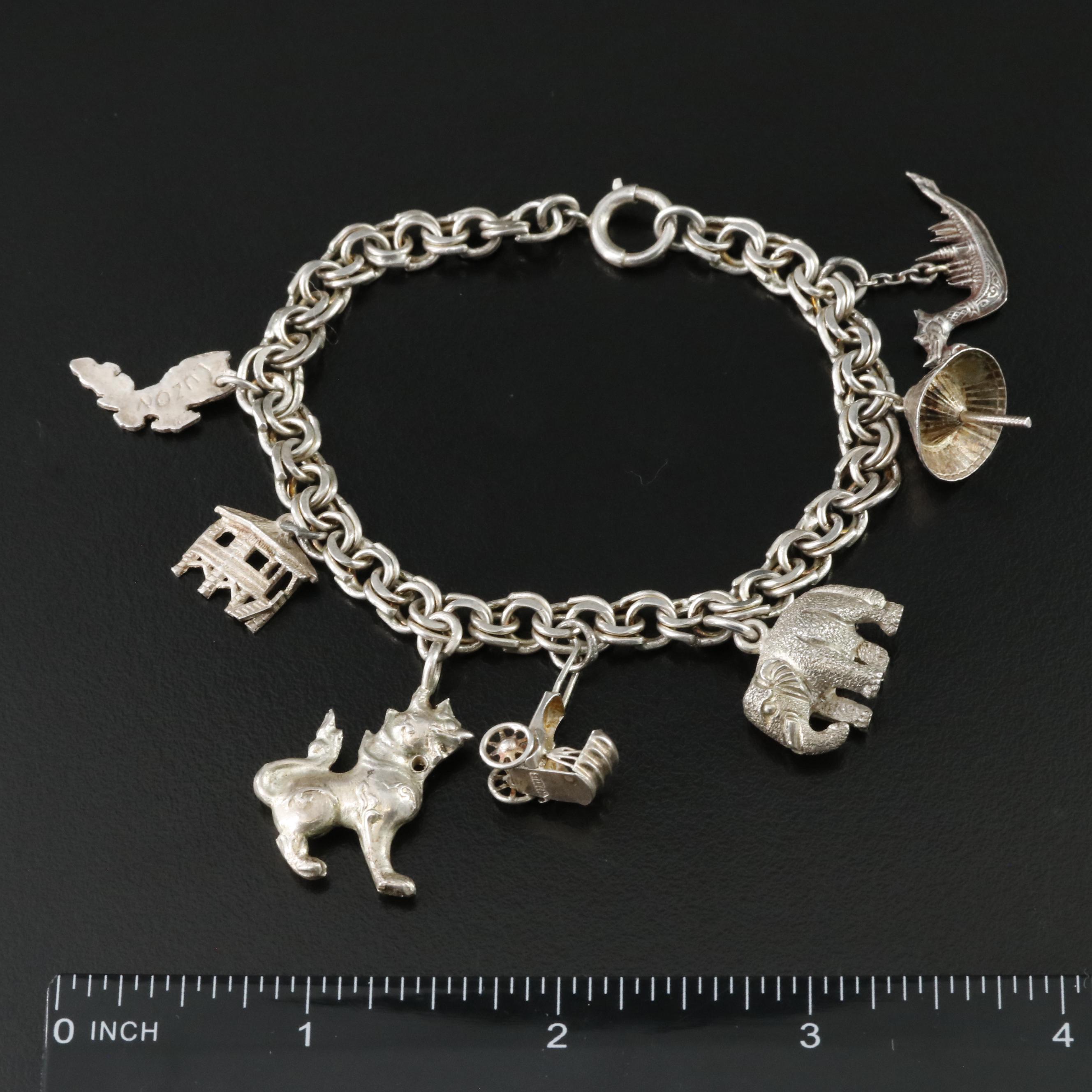 Vintage Sterling Charm Bracelet Featuring Thai Sailing Boat
