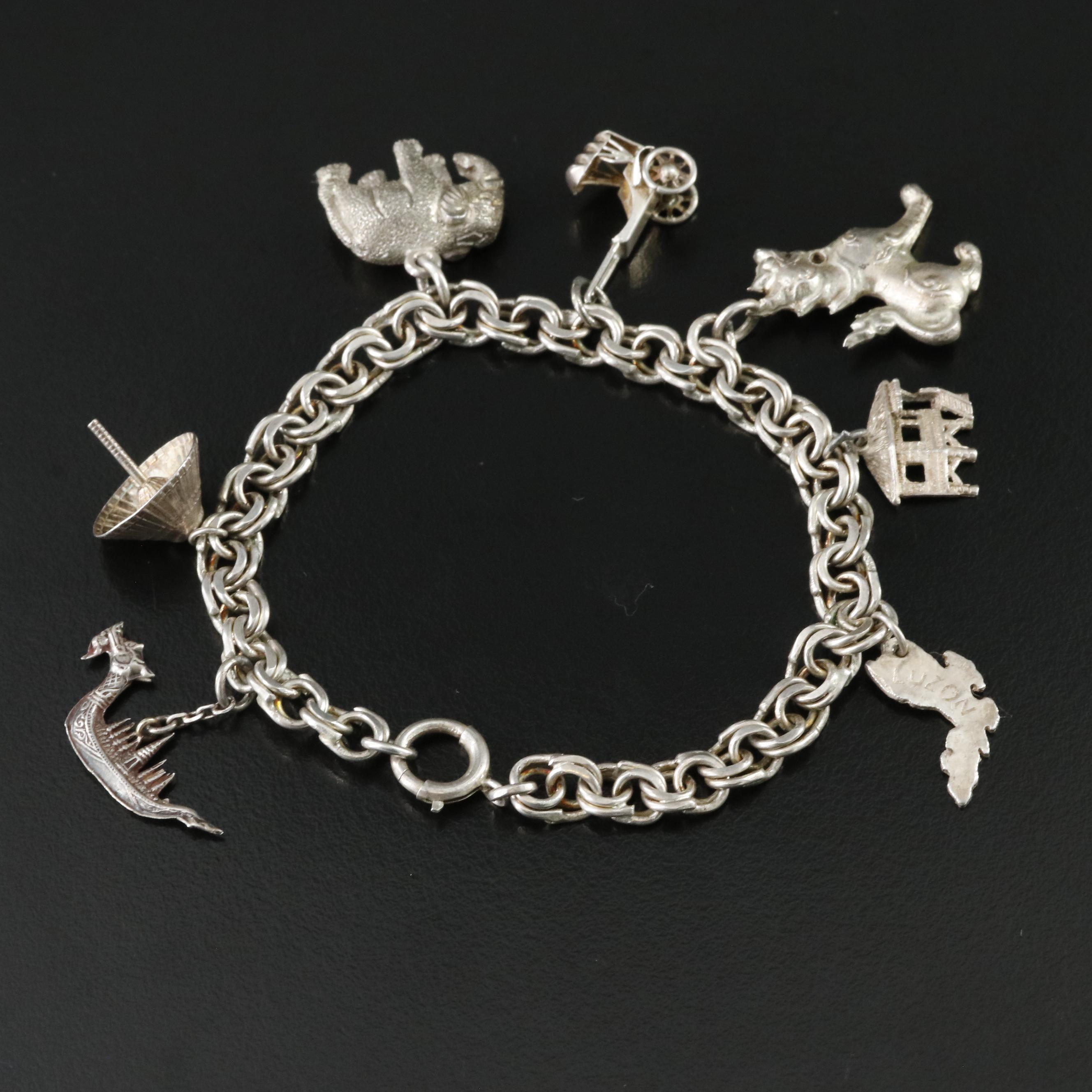 Vintage Sterling Charm Bracelet Featuring Thai Sailing Boat