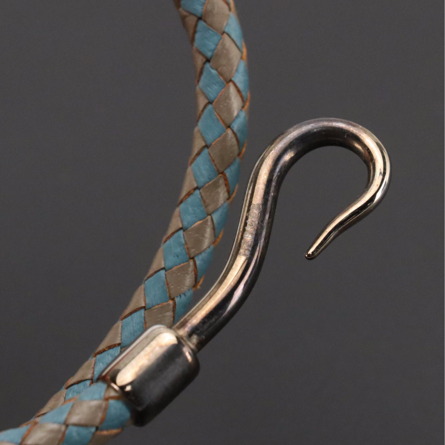 Hermès Double Tour Jumbo Hook Wrap Bracelet in Blue/Grey Leather, With Box