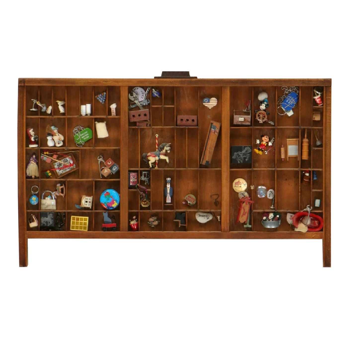 Wooden Printer's Letterpress Tray with Miniatures, Memorabilia and More