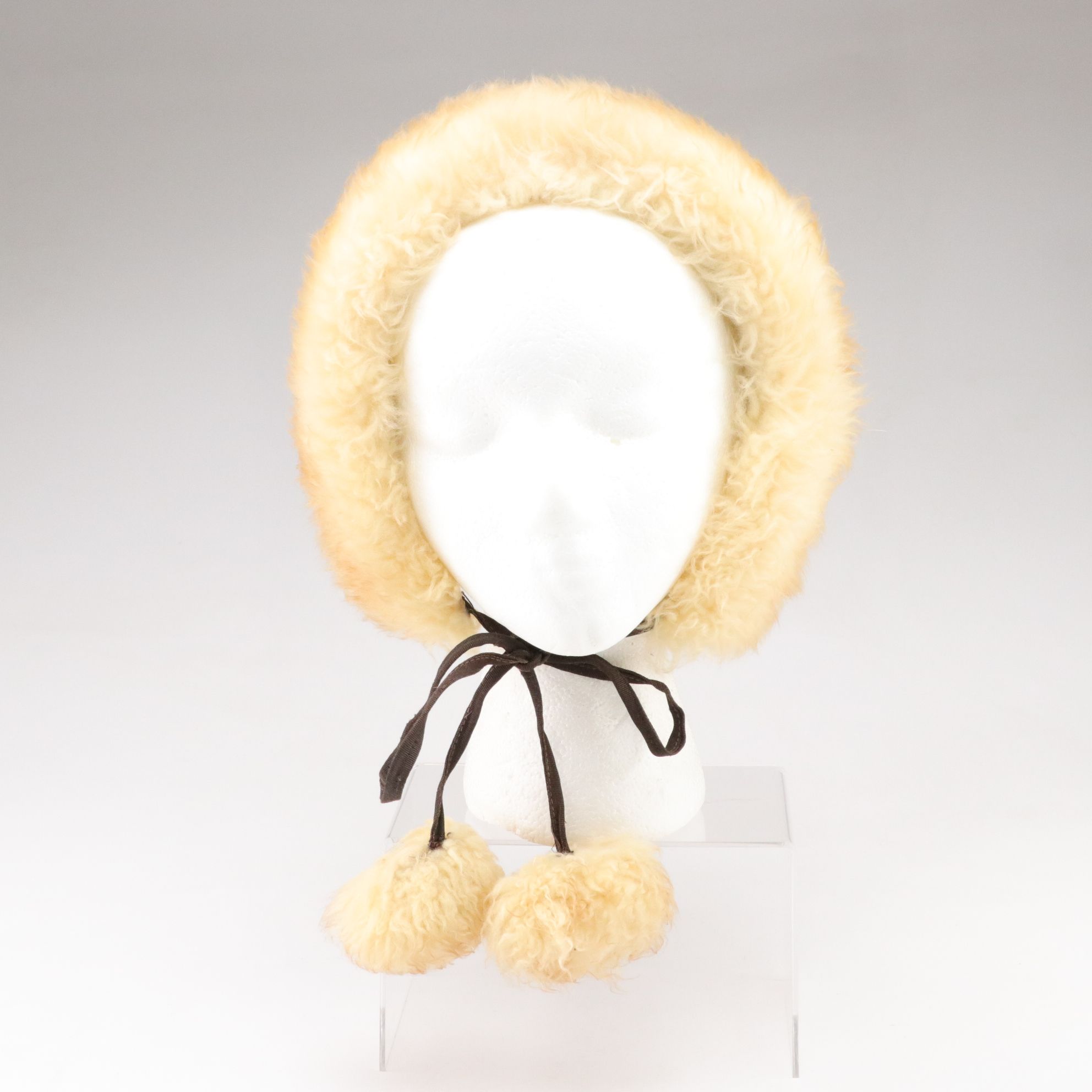 Dyed Tuscan Lamb Fur Hat with Pom Poms, Faux Fur Cloche and Ivory Beret