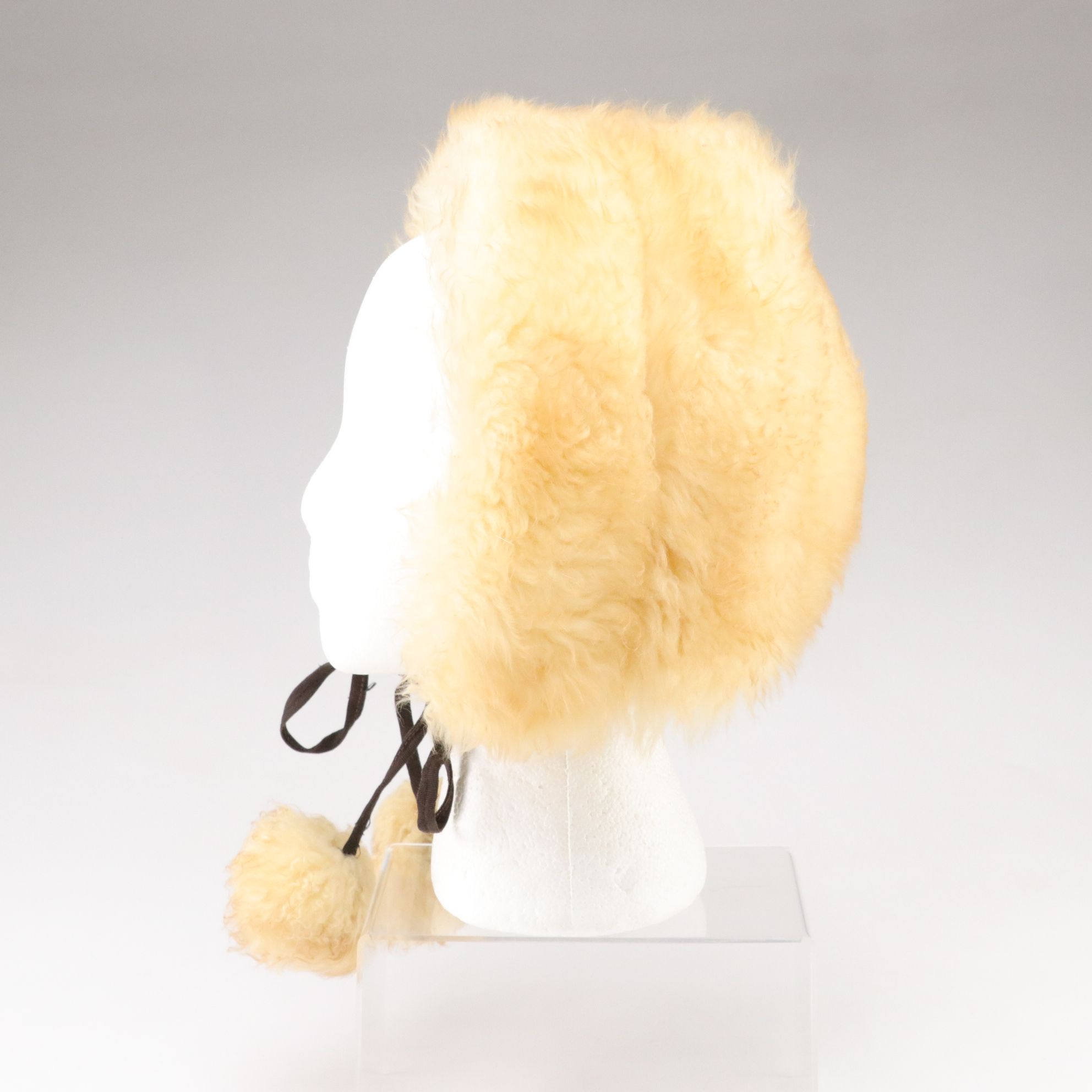 Dyed Tuscan Lamb Fur Hat with Pom Poms, Faux Fur Cloche and Ivory Beret