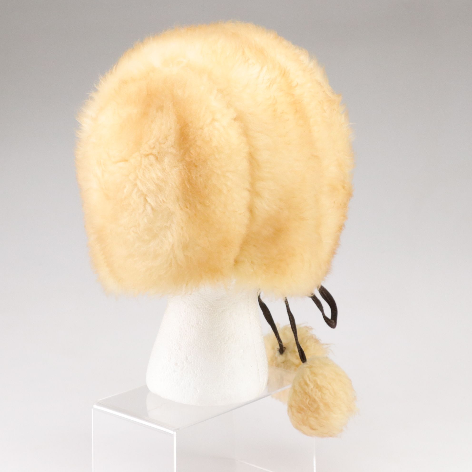 Dyed Tuscan Lamb Fur Hat with Pom Poms, Faux Fur Cloche and Ivory Beret