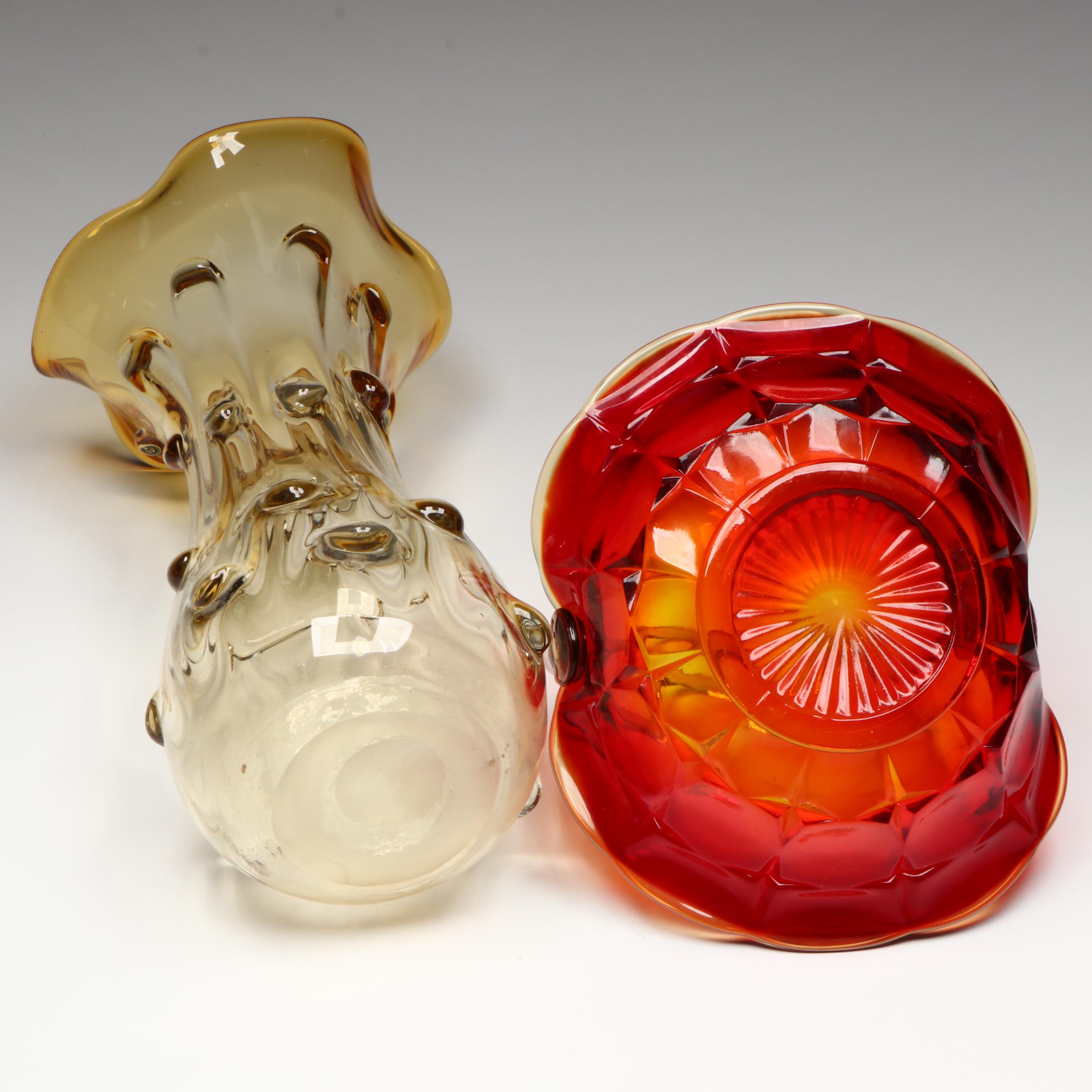 Tiara Glass Basket Vase, Italian Gilt Stag and Other Art Glass