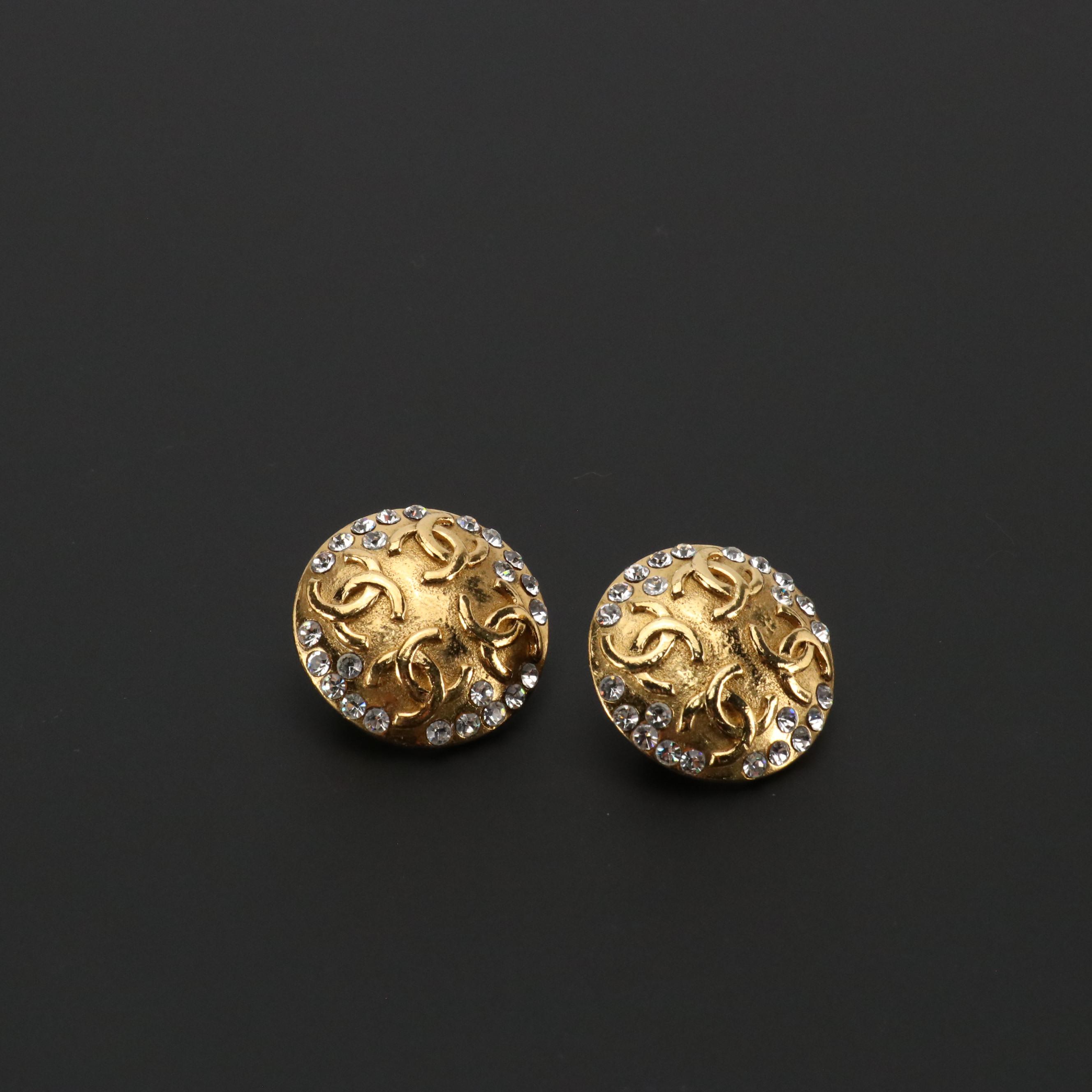 Chanel Vintage Strass Embellished CC Clip Earrings