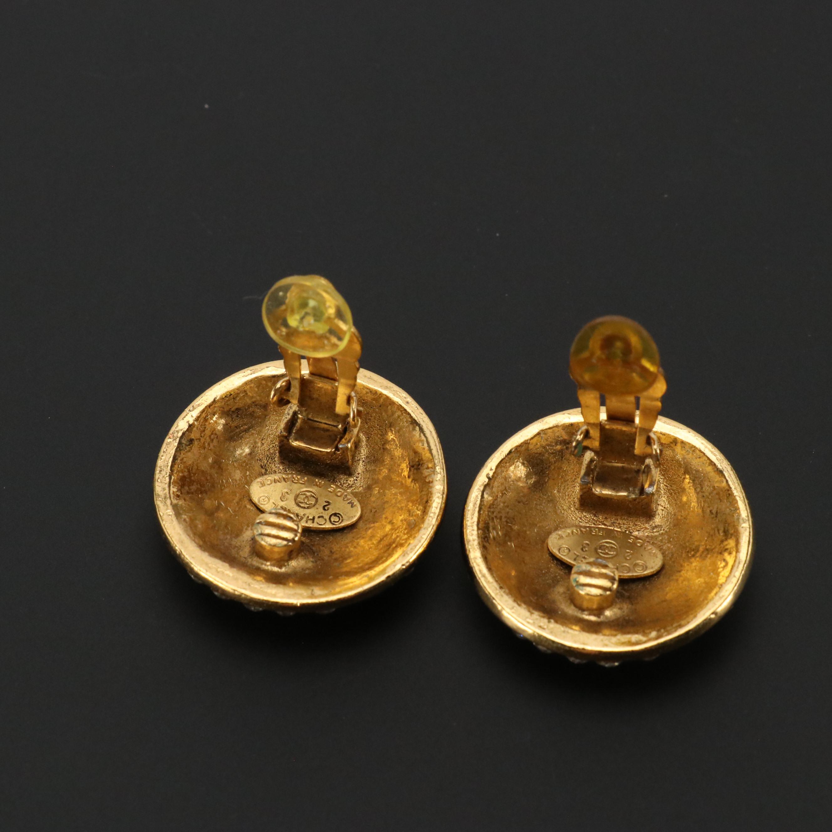 Chanel Vintage Strass Embellished CC Clip Earrings