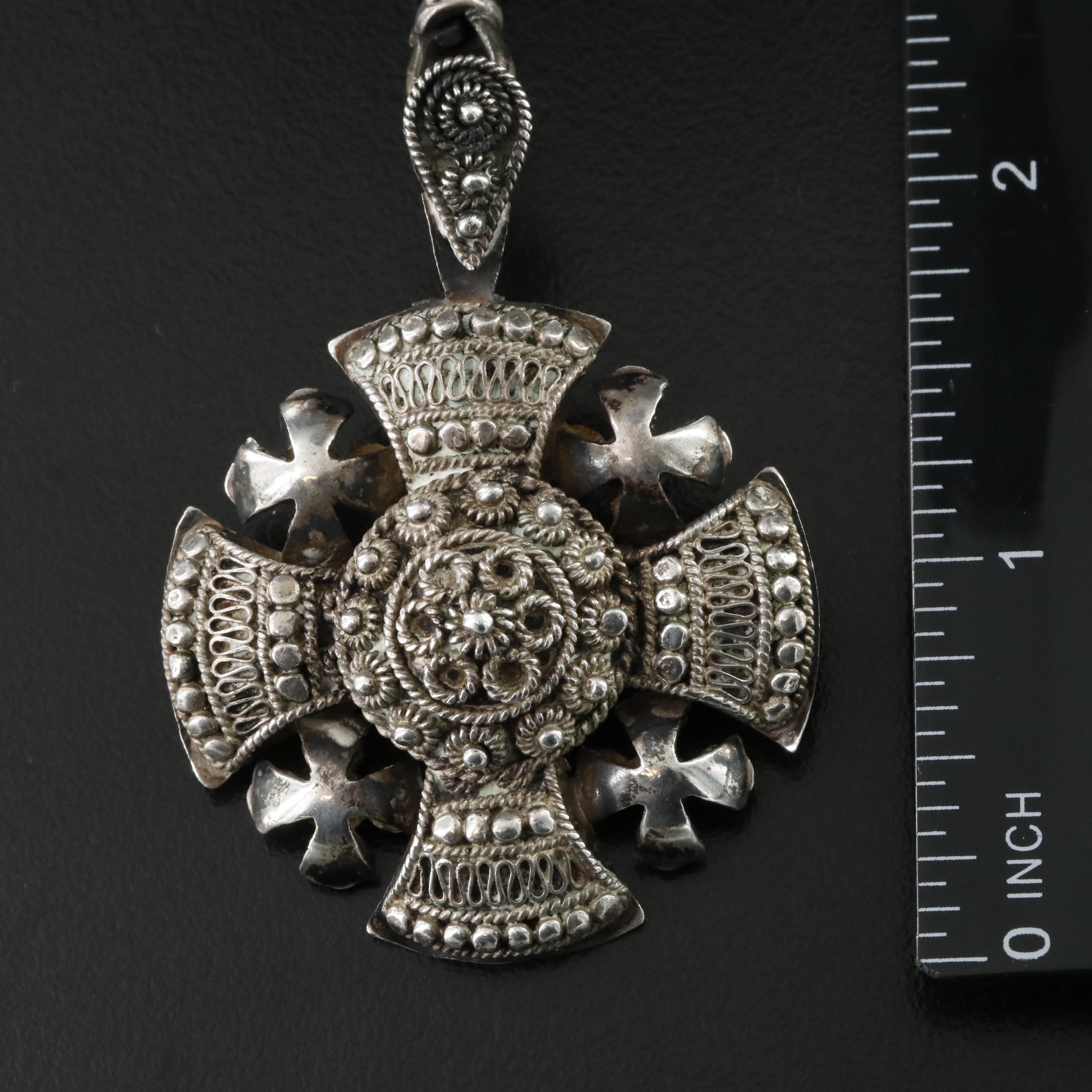 Vintage 950 Silver Jerusalem Cross on Sterling Necklace