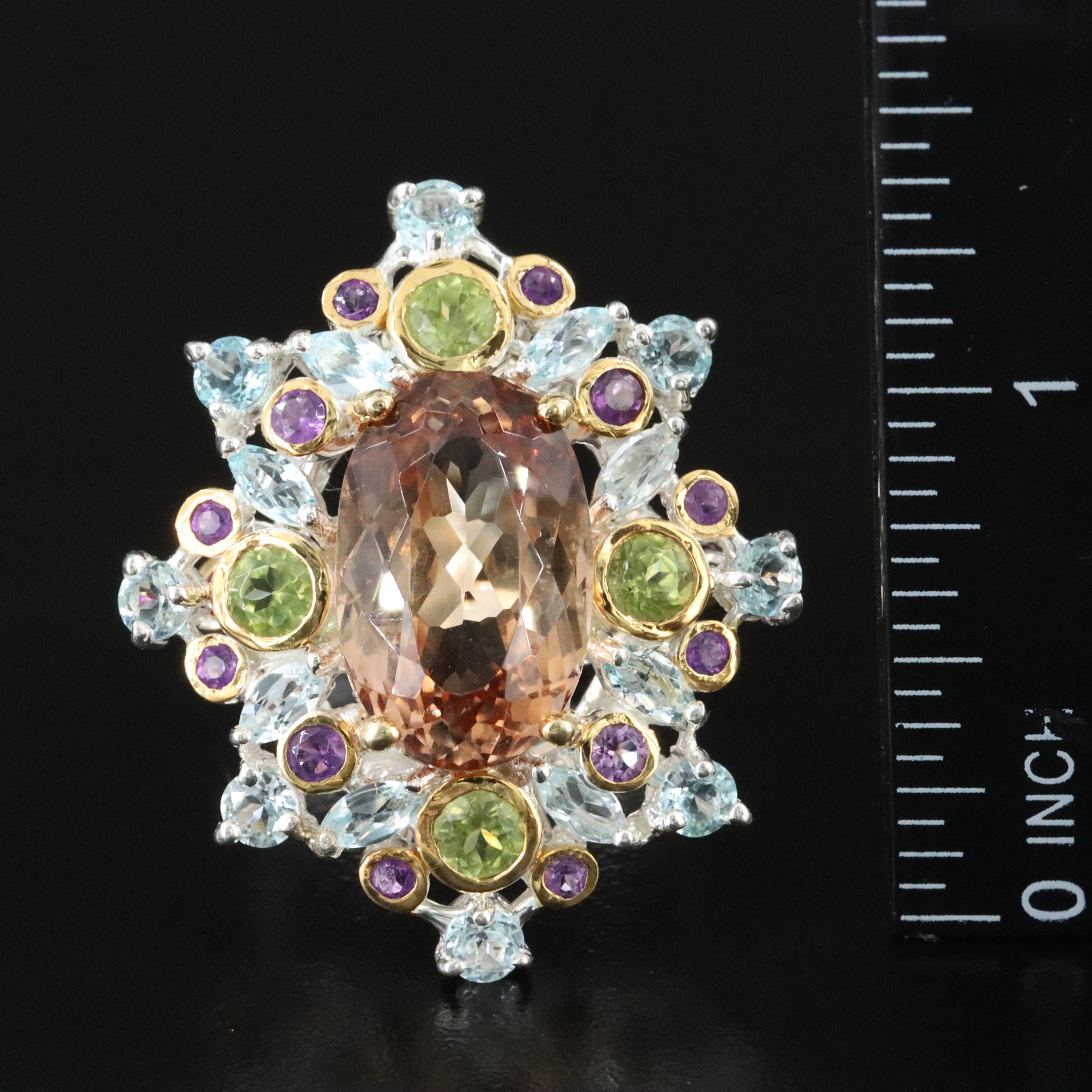 Sterling Topaz, Peridot and Amethyst Ring