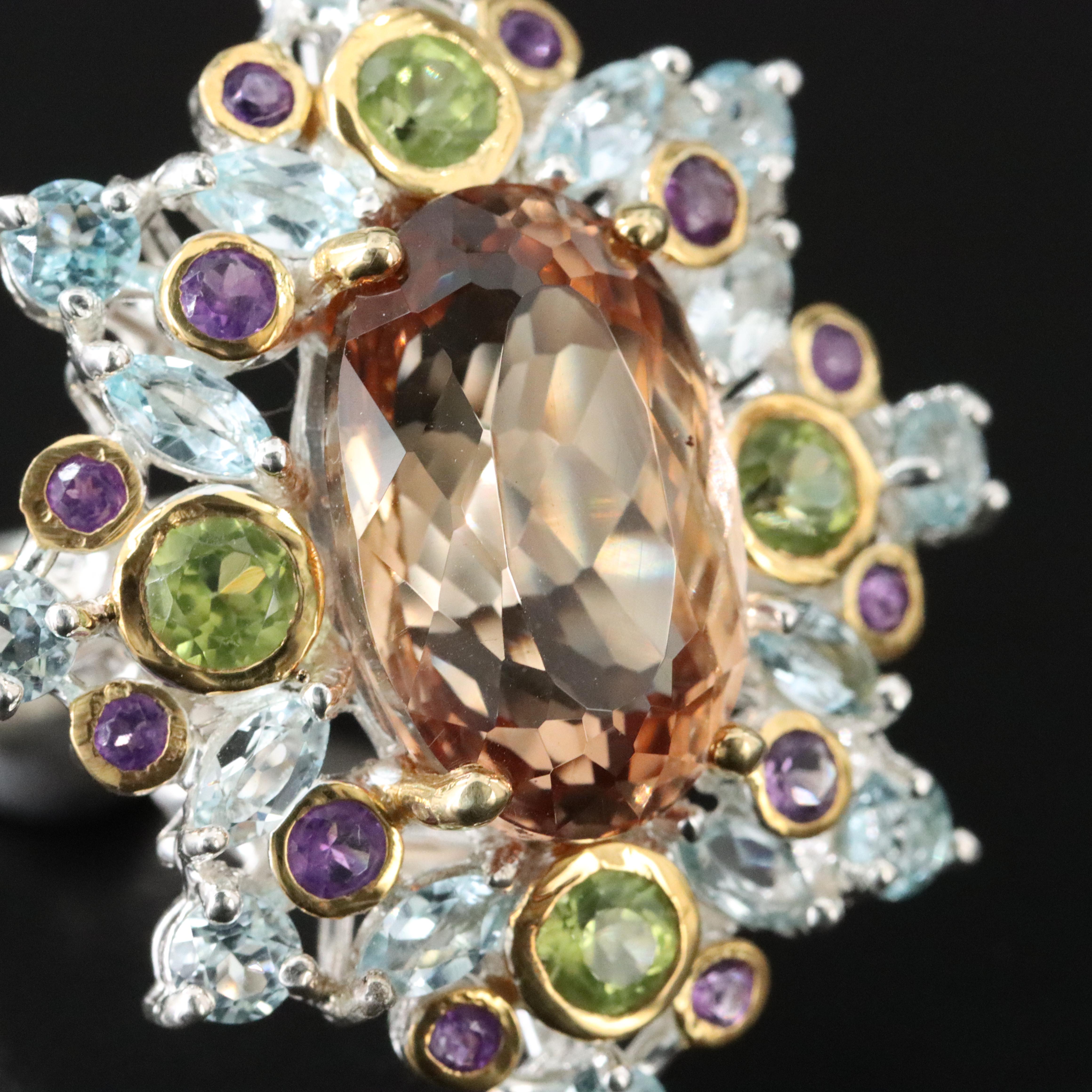 Sterling Topaz, Peridot and Amethyst Ring