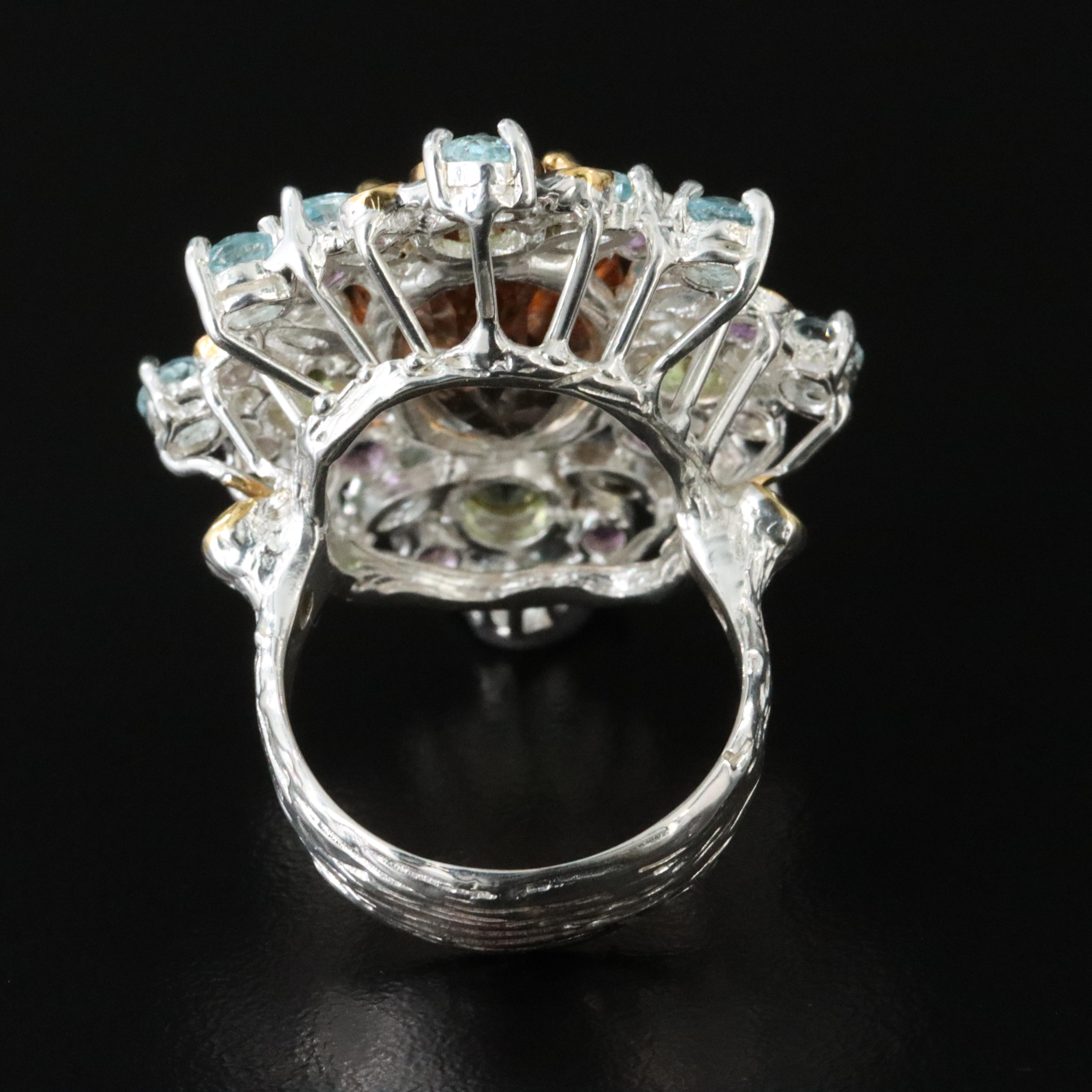 Sterling Topaz, Peridot and Amethyst Ring