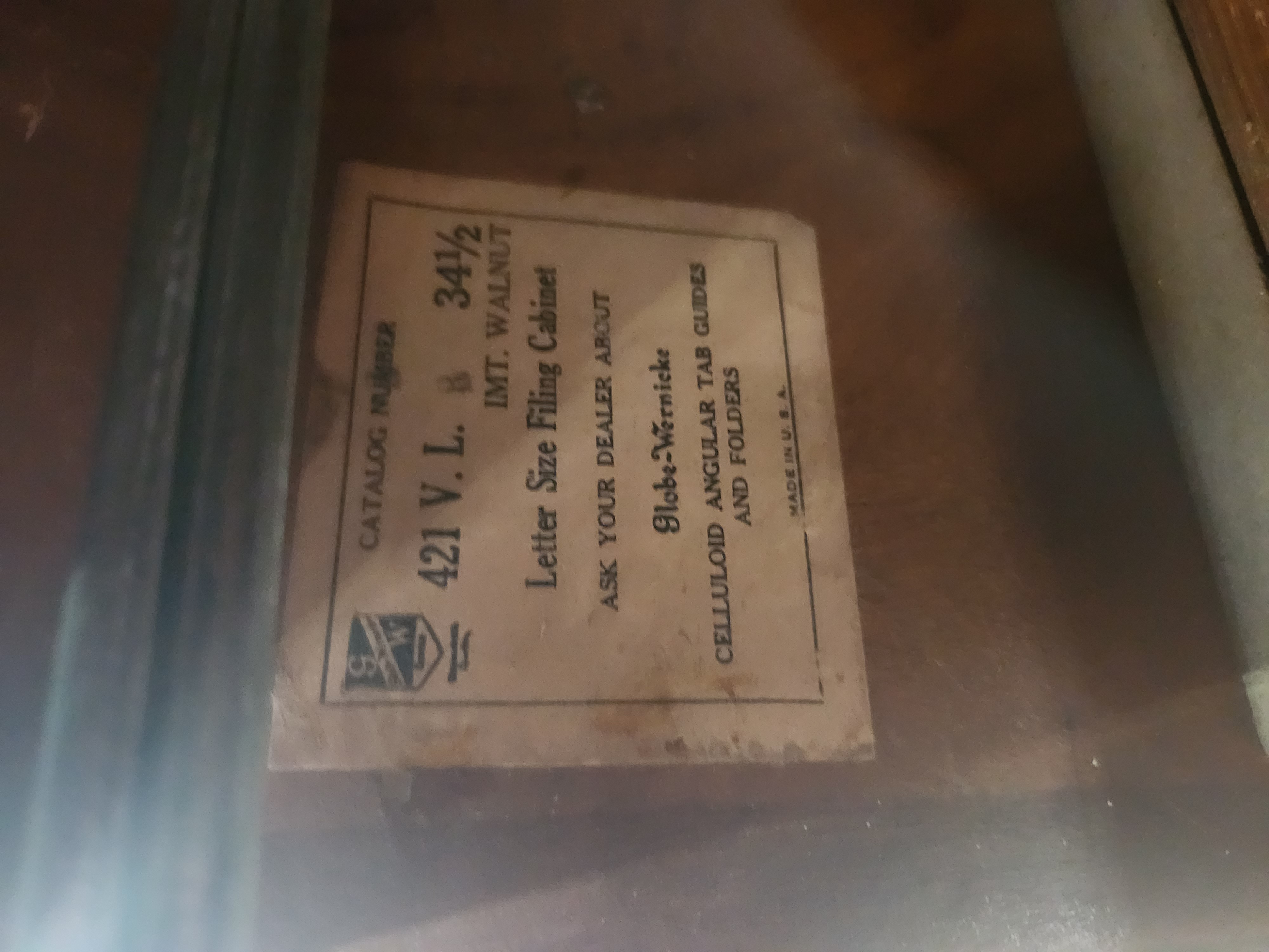 Globe-Wernicke Co. Walnut Finish Two-Drawer Letter Size Filling Cabinet