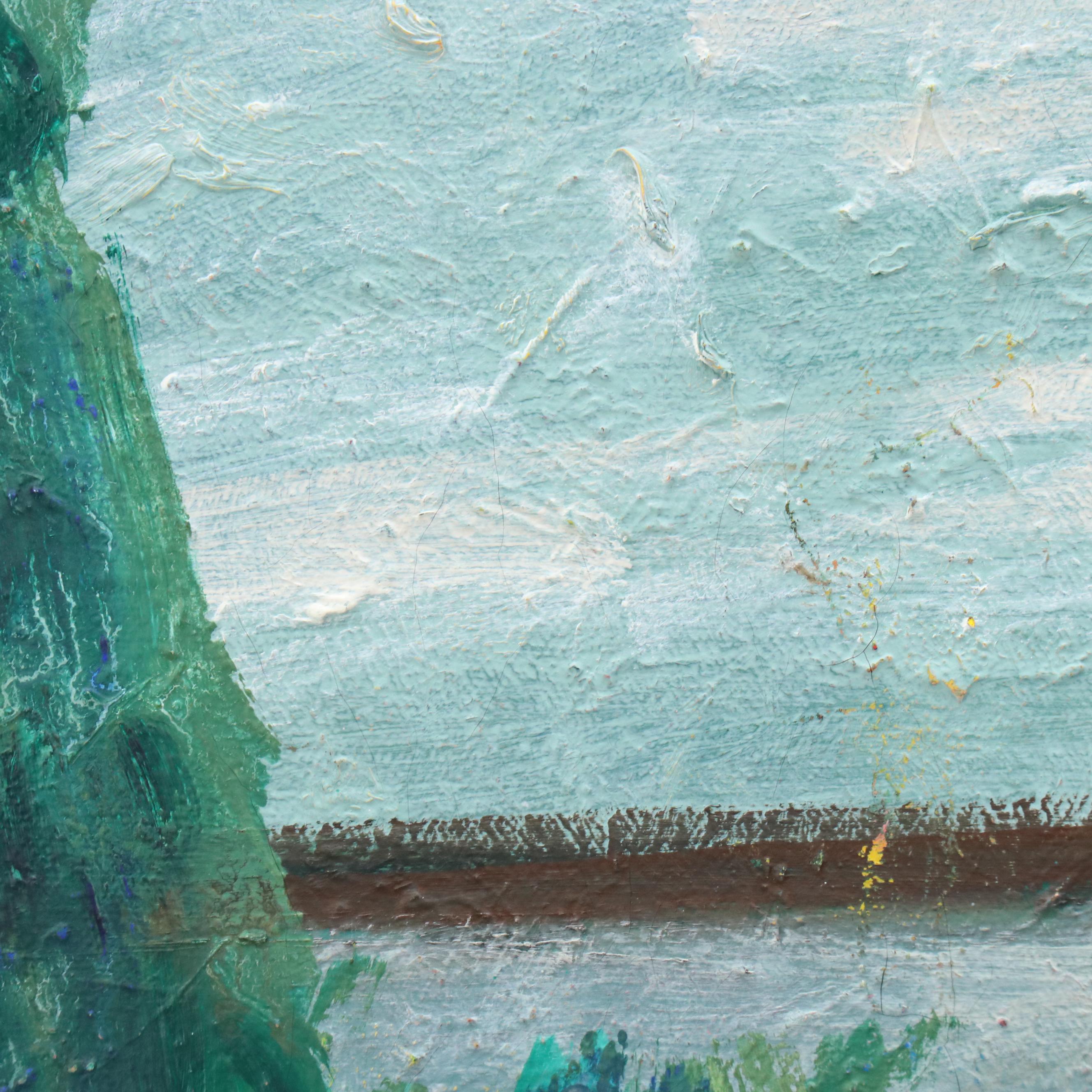 Janice Guttman Landscape Acrylic Painting of Hillside House, 2004