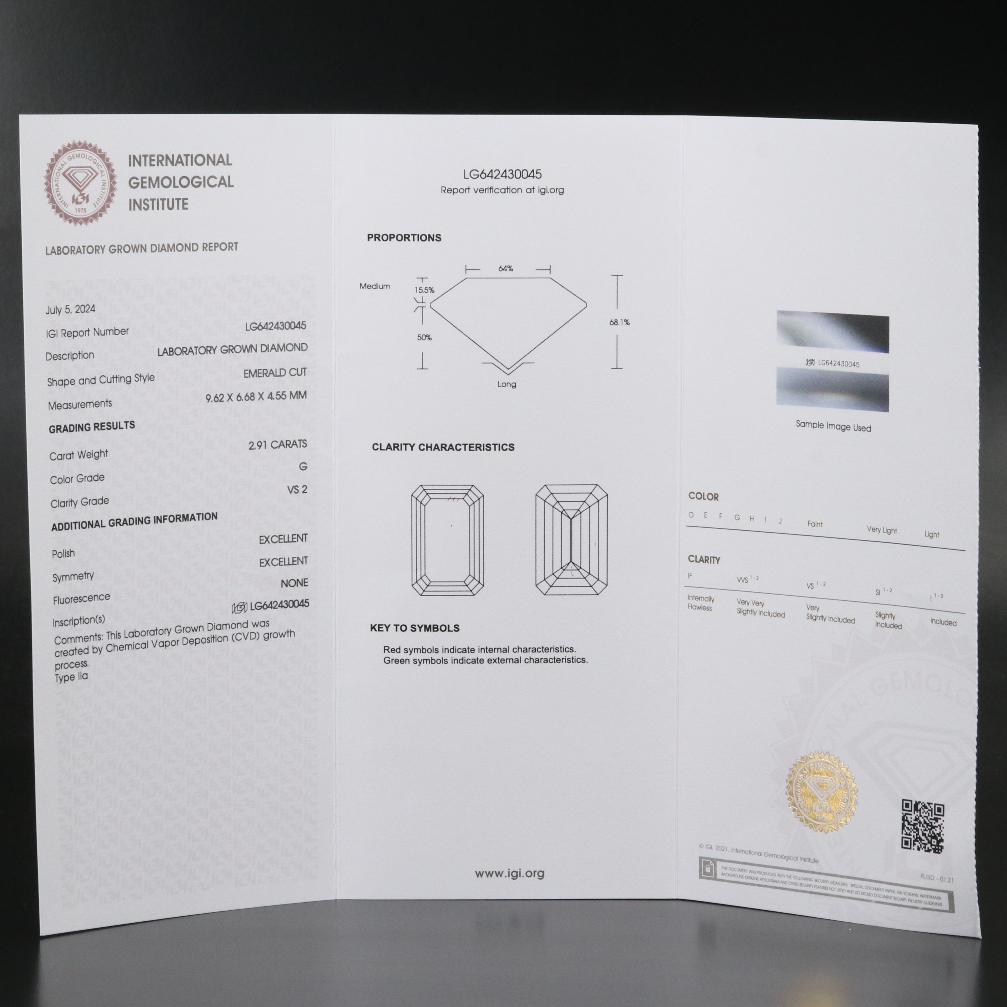 Loose 2.91 CT Lab Grown Diamond with IGI Report
