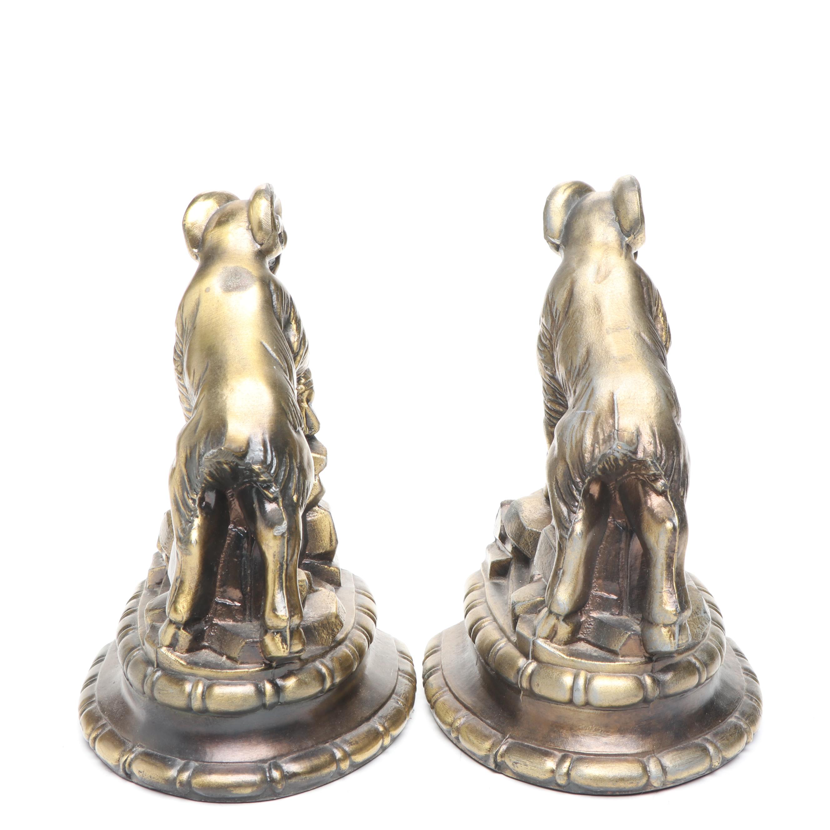 Cast Brass Horned Ram Bookends, Late 20th Century