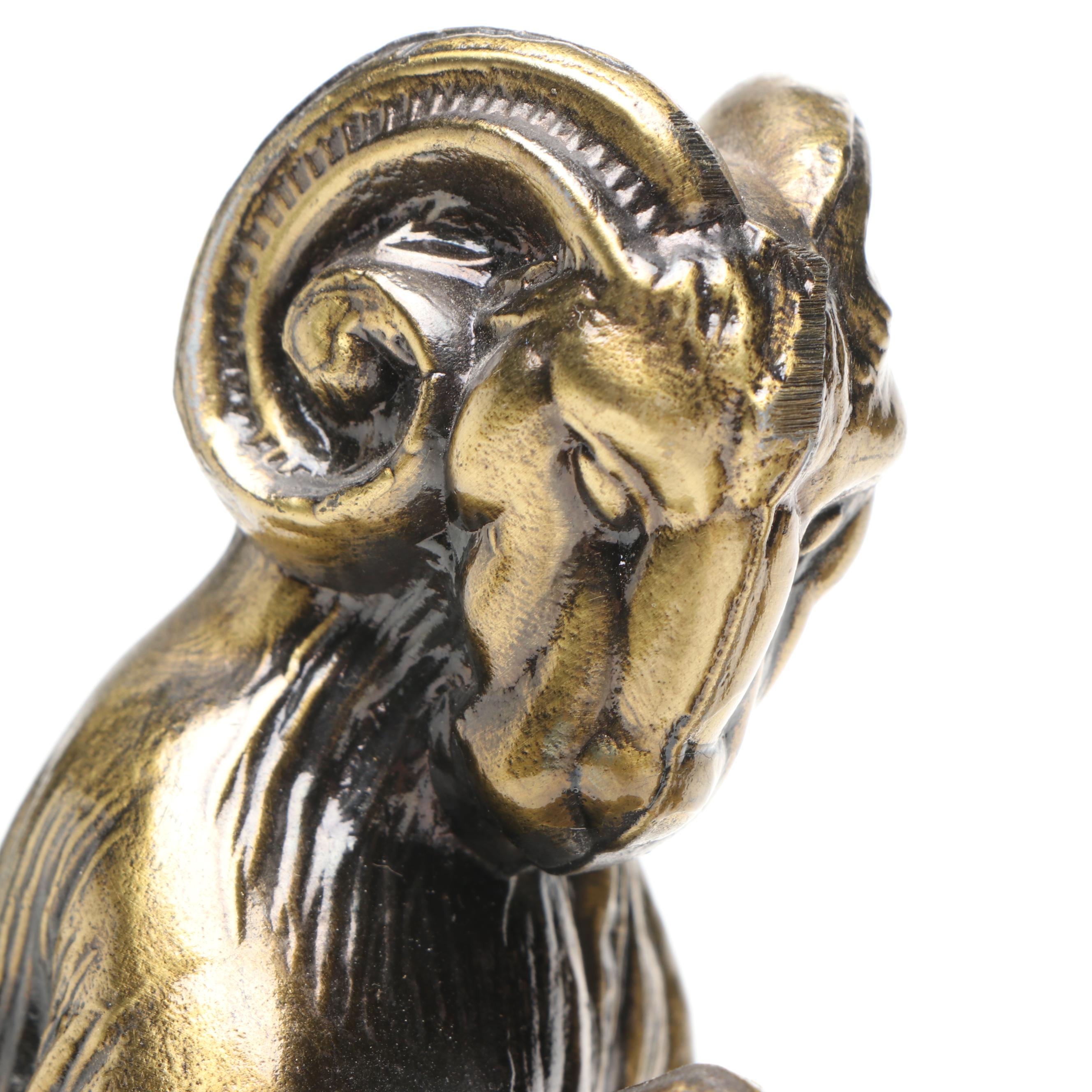 Cast Brass Horned Ram Bookends, Late 20th Century