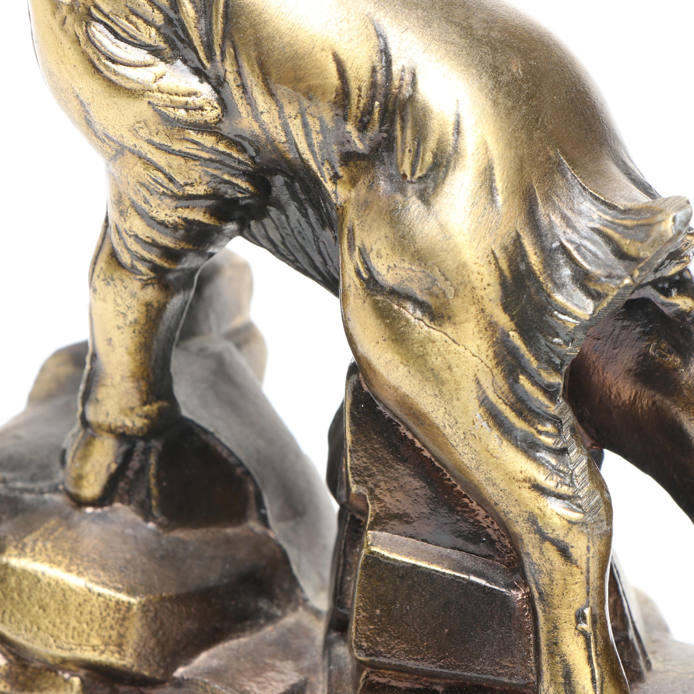 Cast Brass Horned Ram Bookends, Late 20th Century