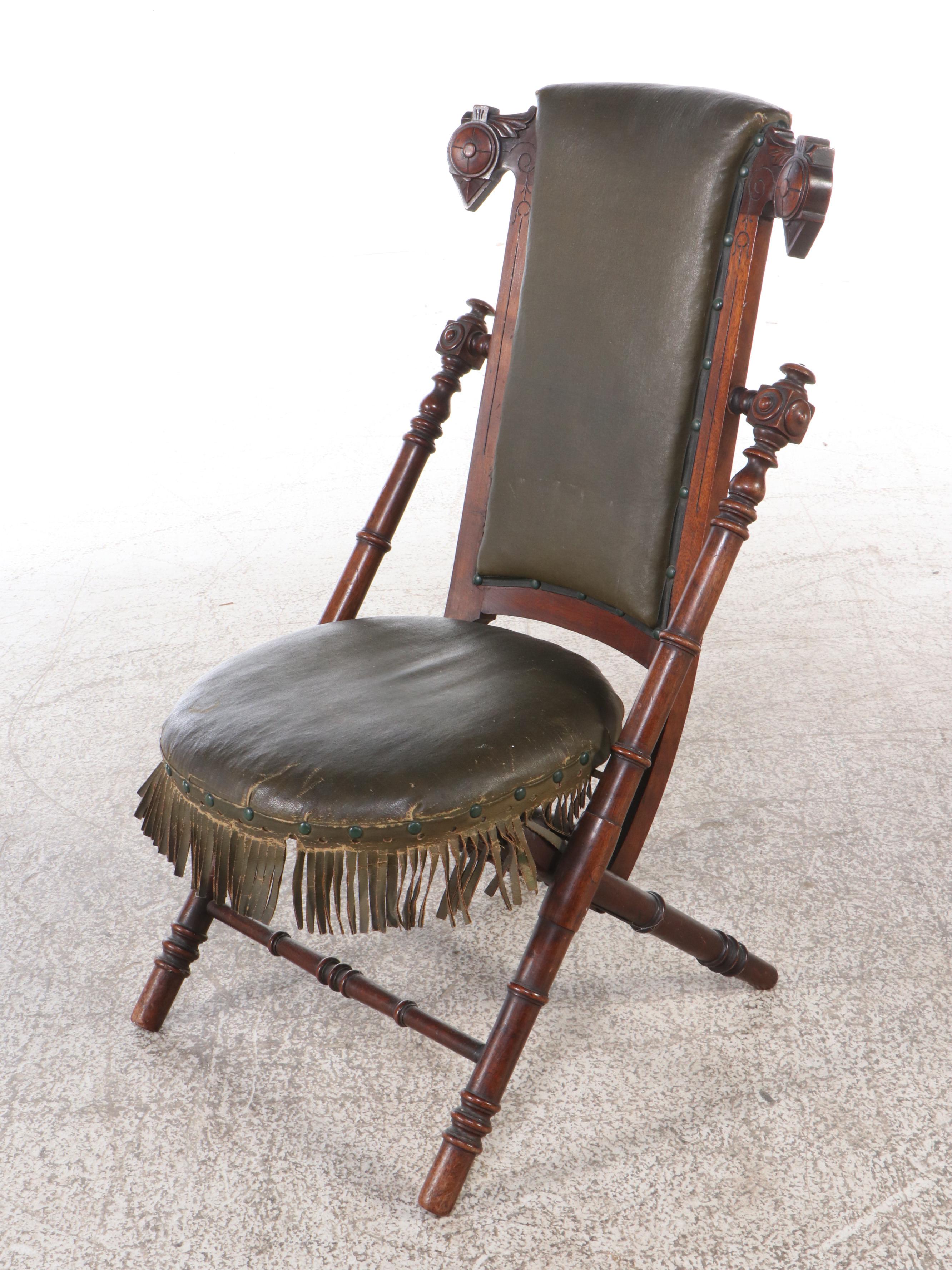 Late Victorian Hunszinger Style Leather Upholstered Folding Chair