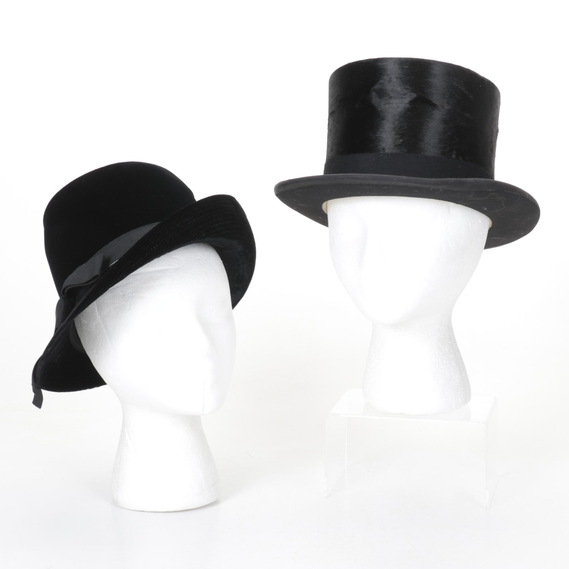 Eduard Pelger Fur Felt Top Hat with Black Velvet Cloche Hat