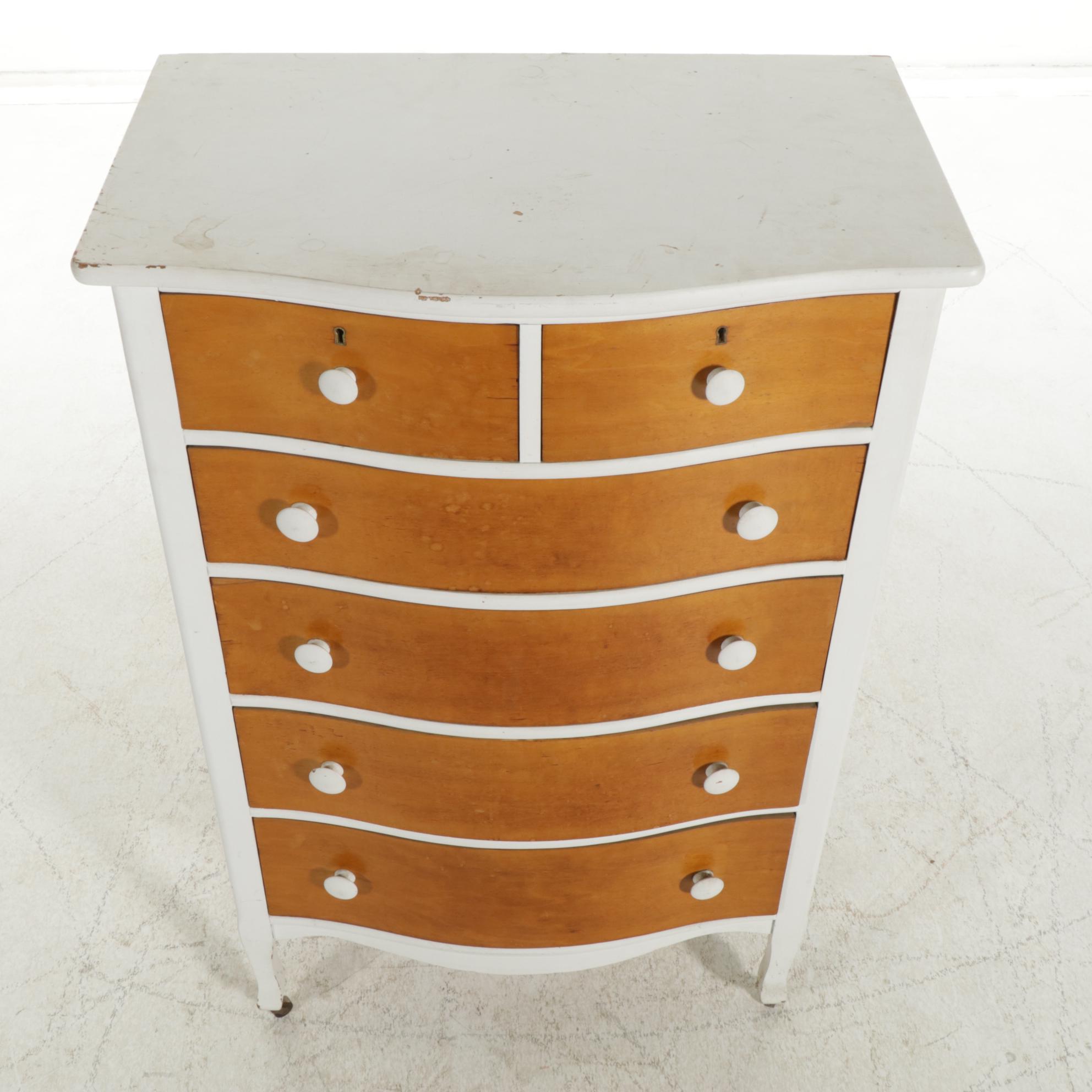 Lebanon Valley Painted Serpentine Front Chest of Drawers, Mid-20th Century