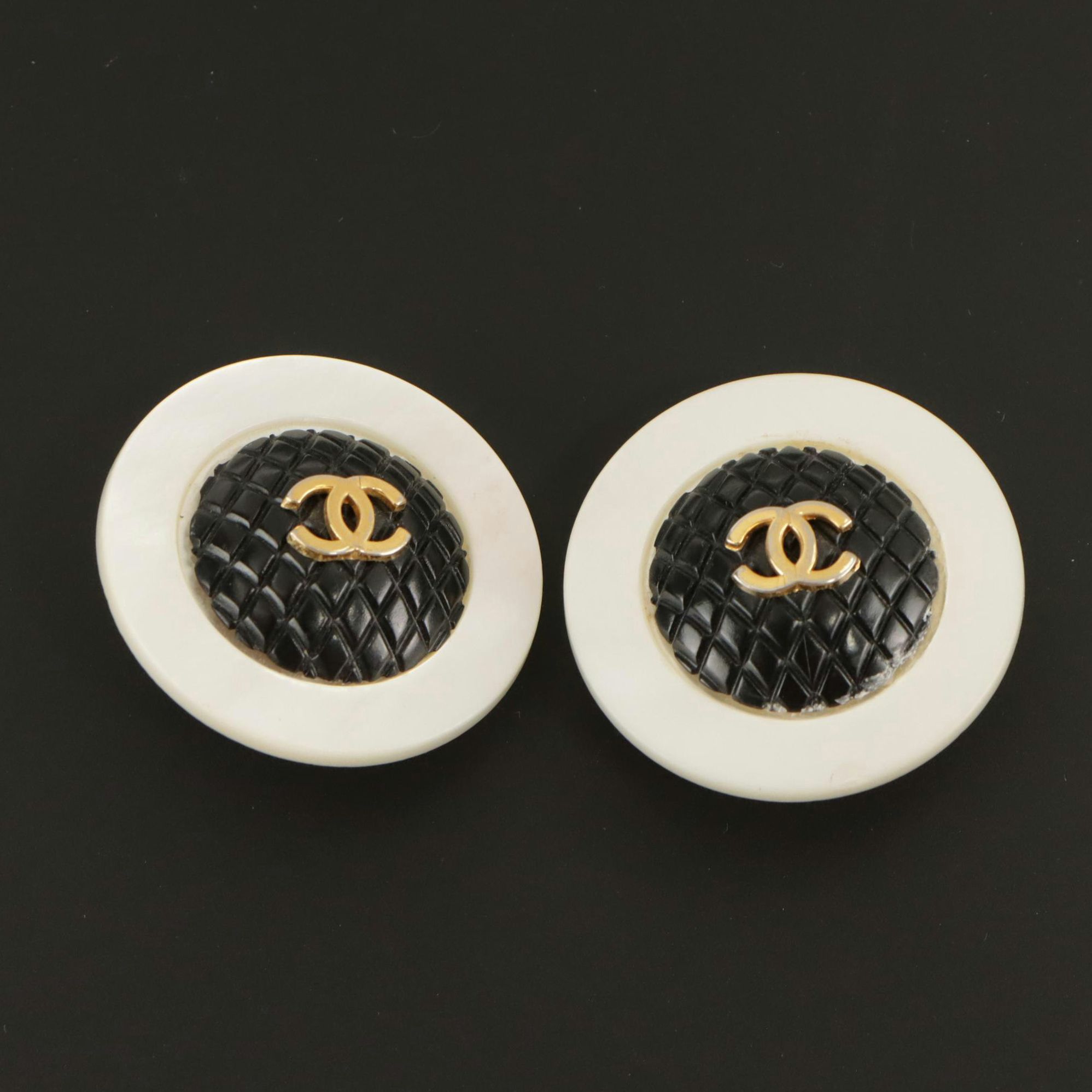 Chanel CC Mother-of-Pearl Round Clip Earrings