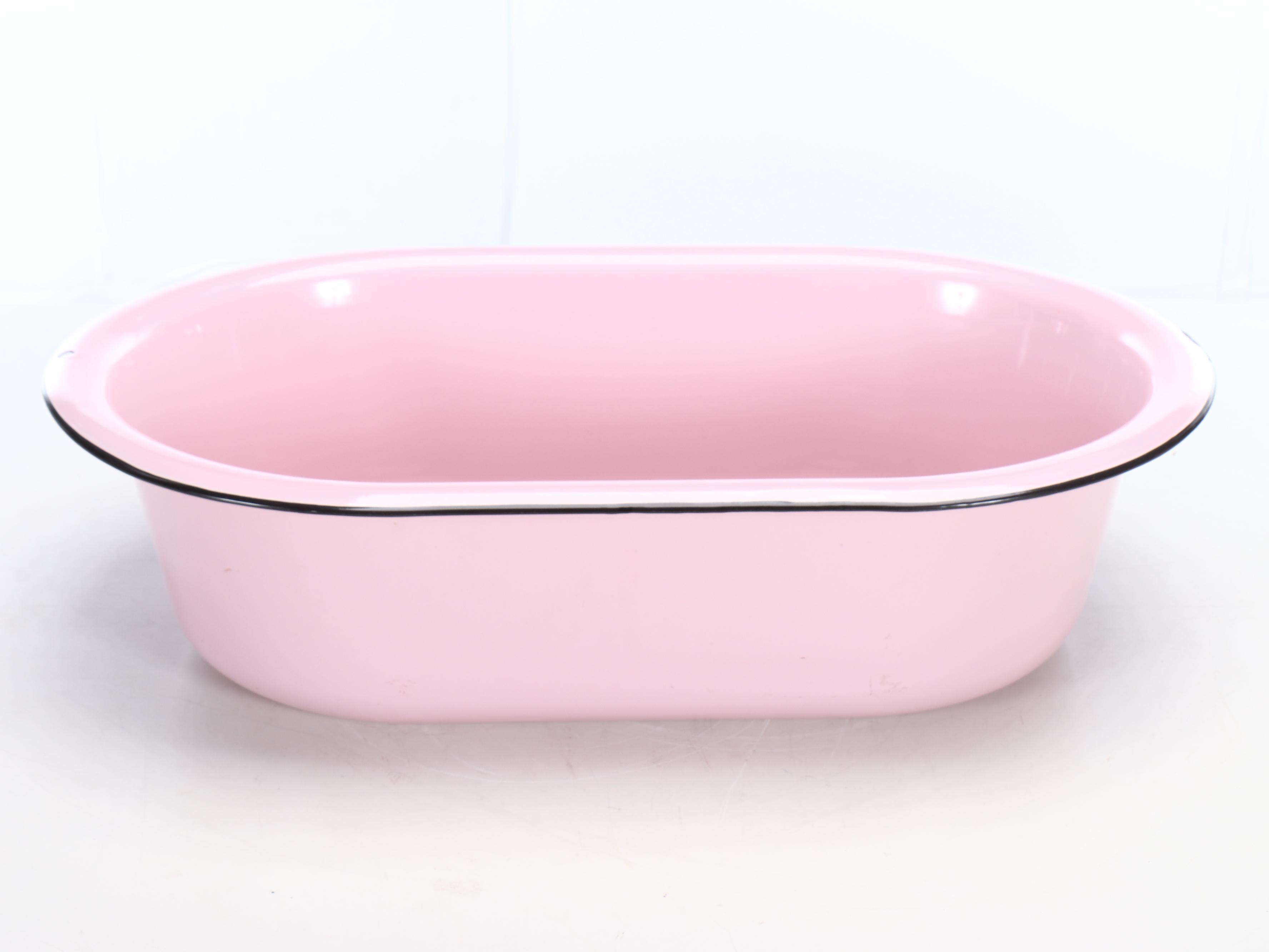 Pink Enameled Lavabo with Tub and Other Decor, Early to Mid-20th Century
