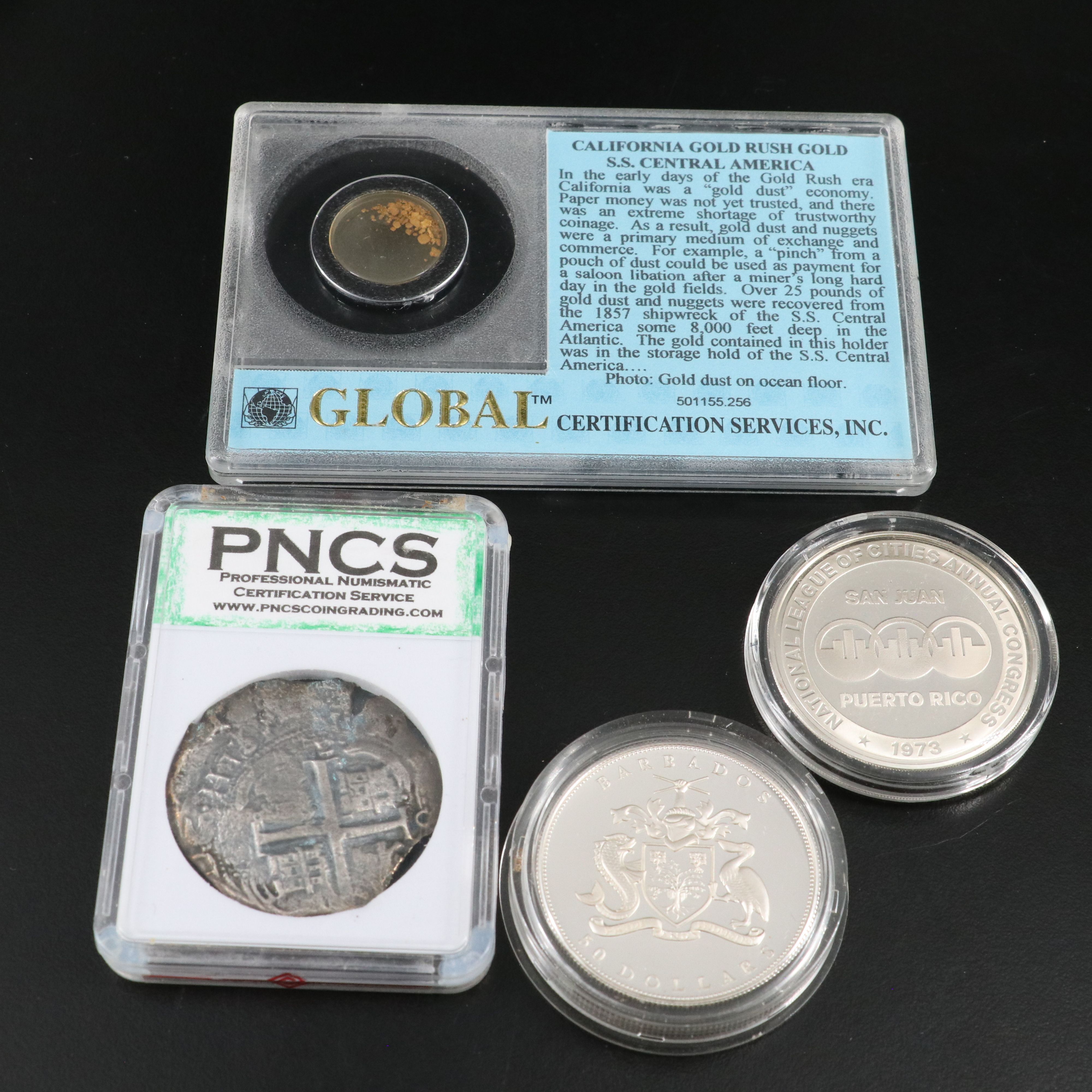 1680 Bolivia 8 Reales, and SS Central America Gold Nuggets and Other Coins