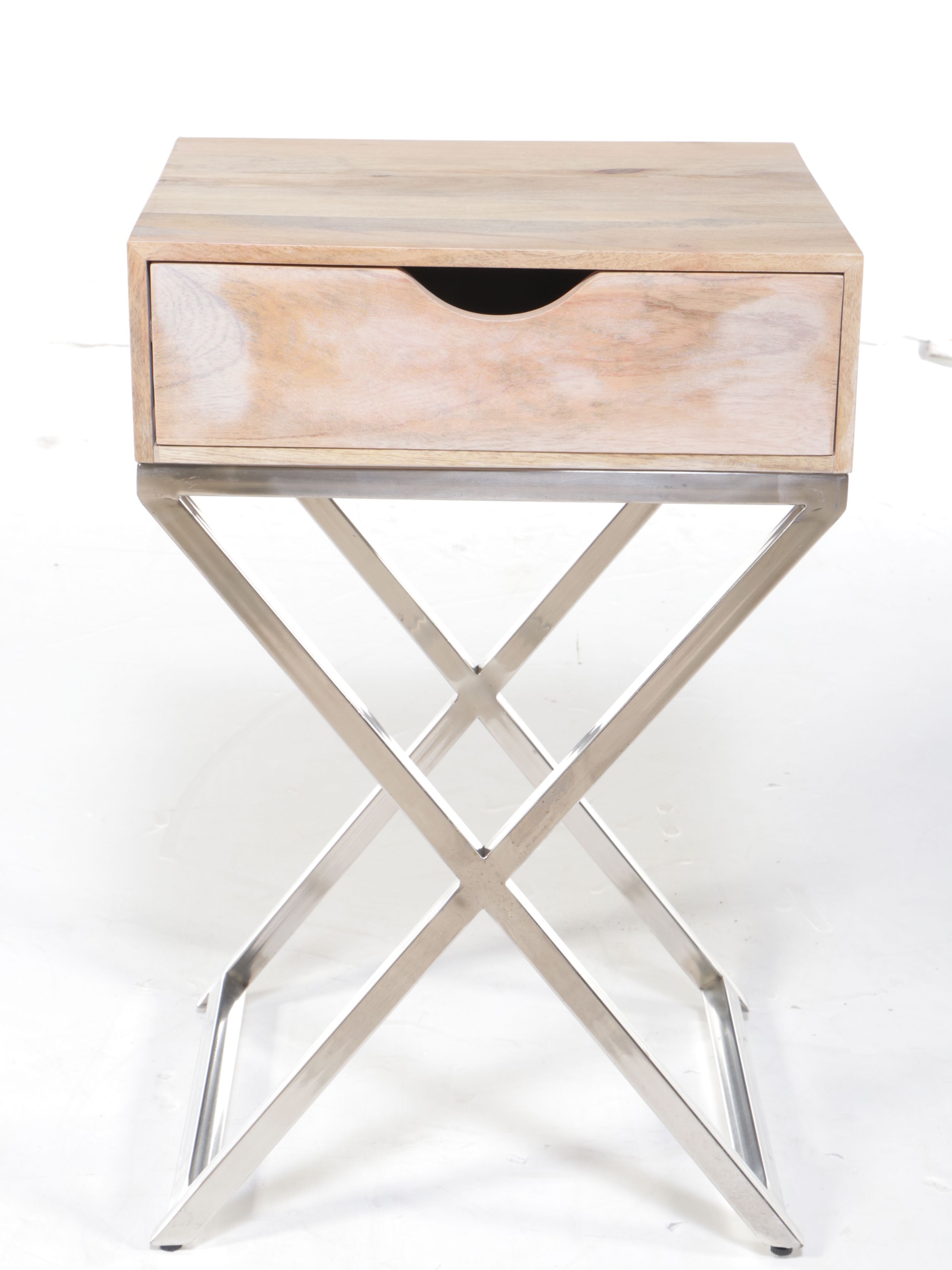 Threshold Contemporary Wood and Chrome Accent Table