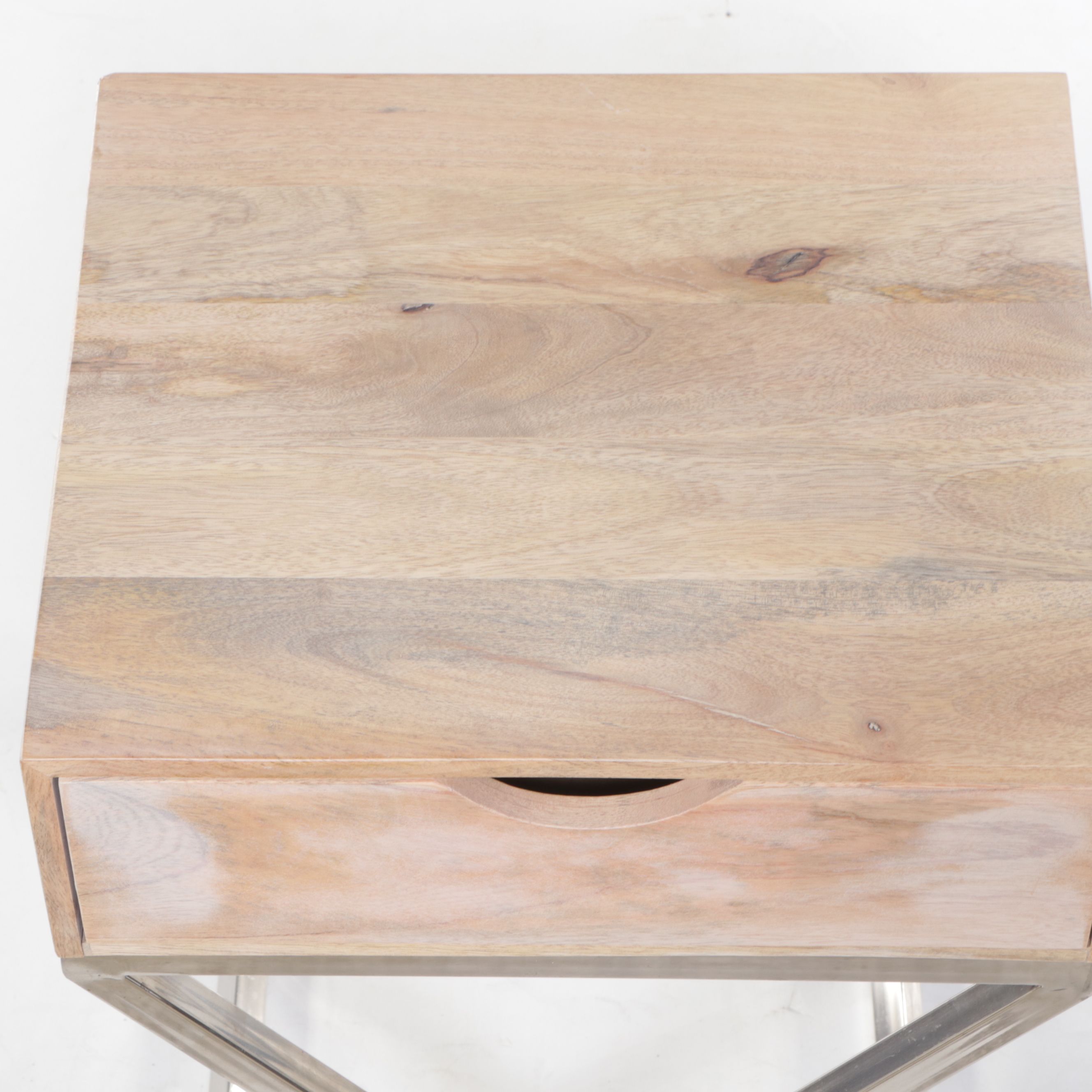Threshold Contemporary Wood and Chrome Accent Table