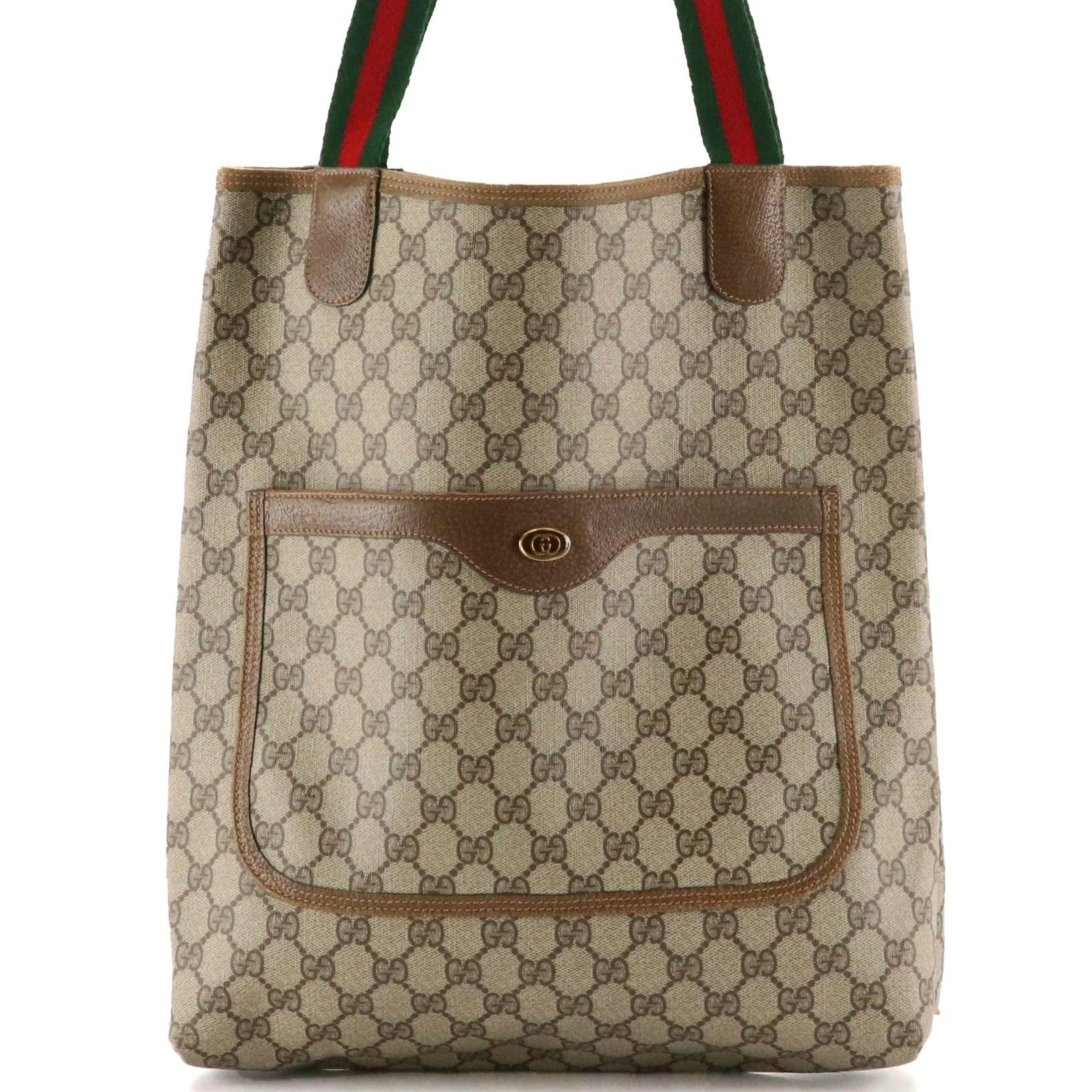 Gucci Accessory Collection Front Pocket Tote in GG Supreme Canvas, Leather & Web