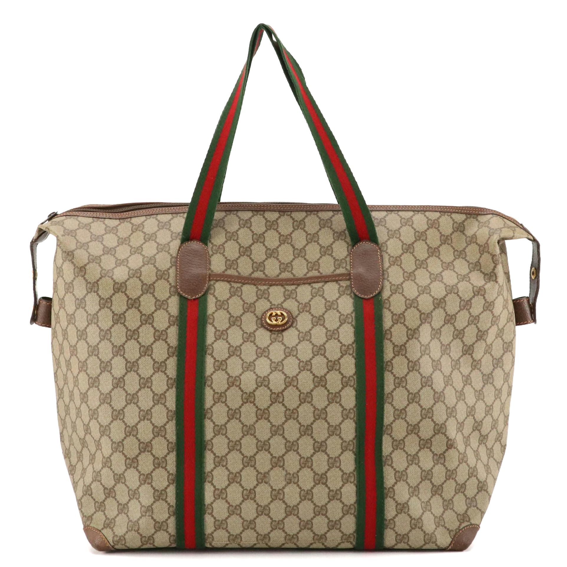 Gucci Interlocking GG Web Stripe Large Zip Tote in GG Supreme Canvas
