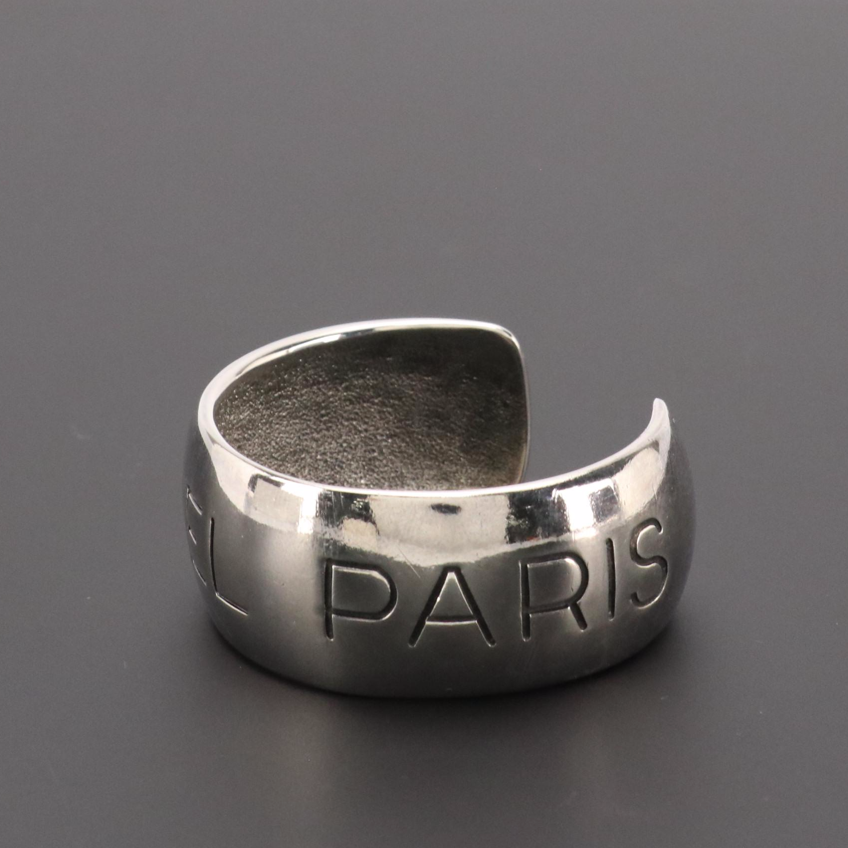 Chanel Paris Cuff Bracelet in Silver Tone Finish with Box