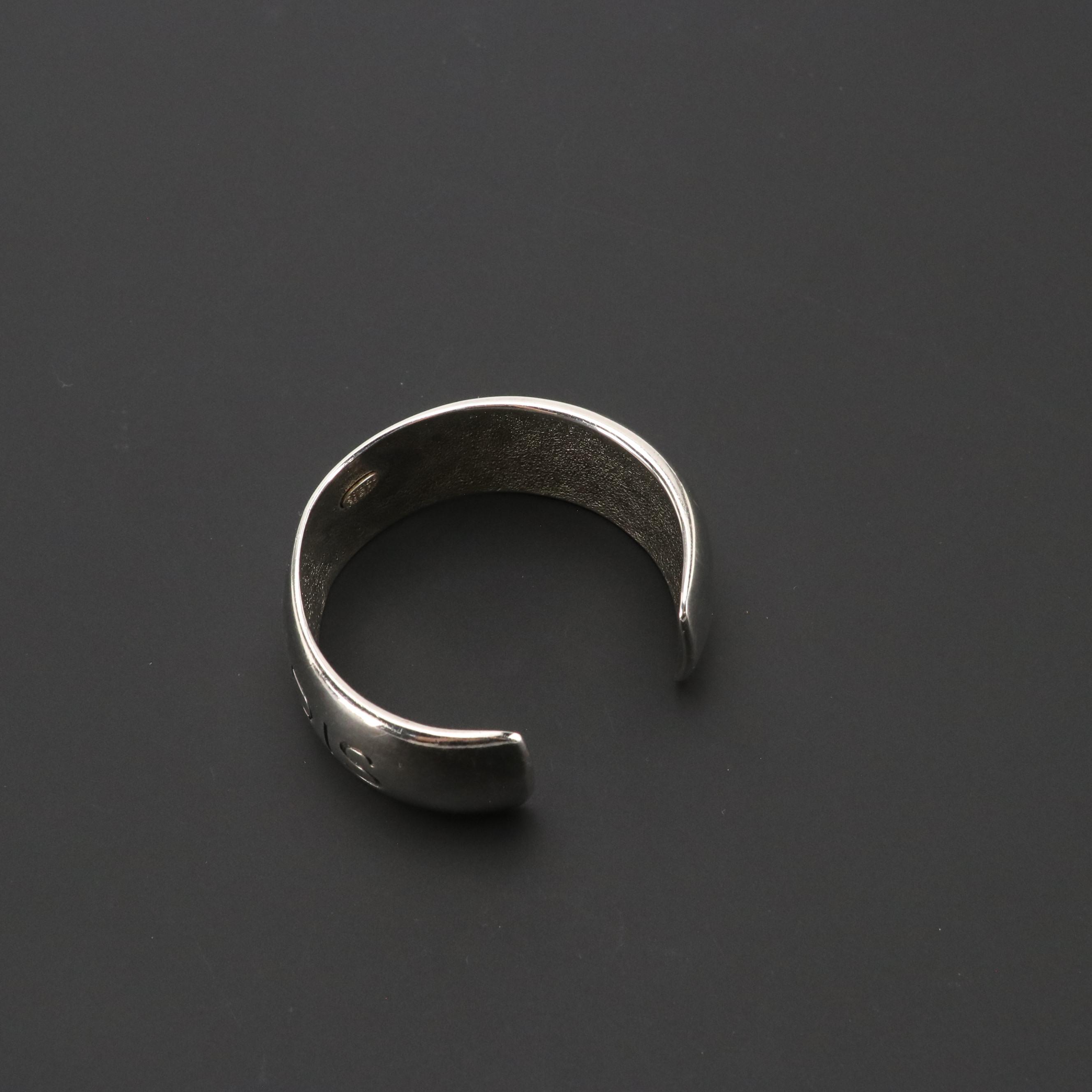 Chanel Paris Cuff Bracelet in Silver Tone Finish with Box