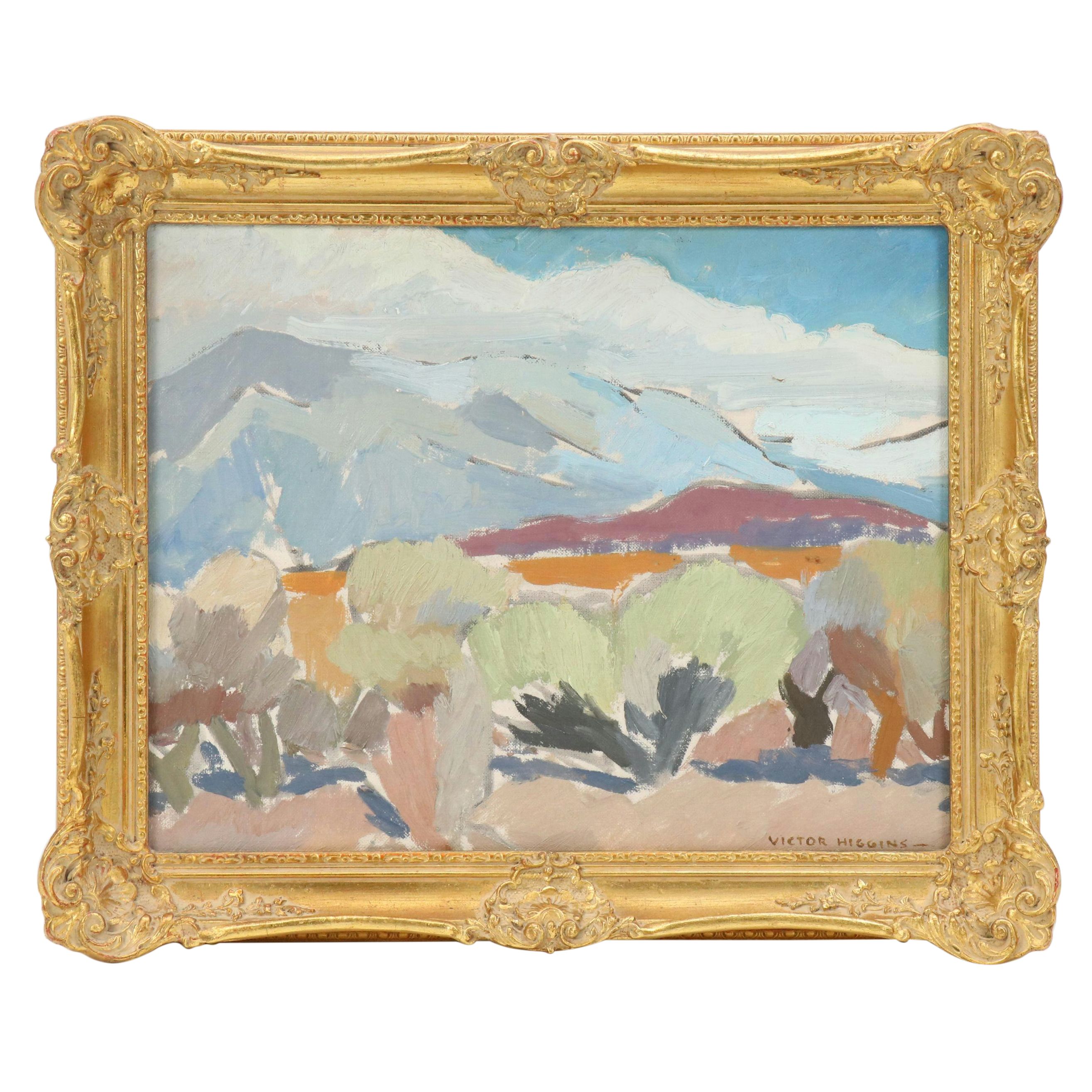 Victor Higgins Oil Painting of Taos Mountain and Stream, 1940s