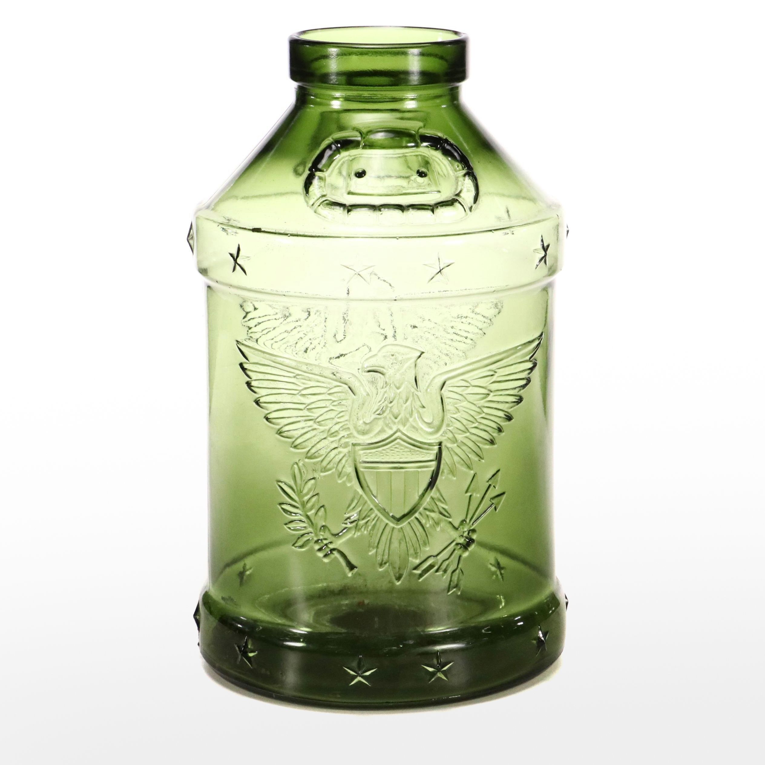 Libbey Commemorative Embossed Eagle Green Glass Milk Jug, Late 20th Century