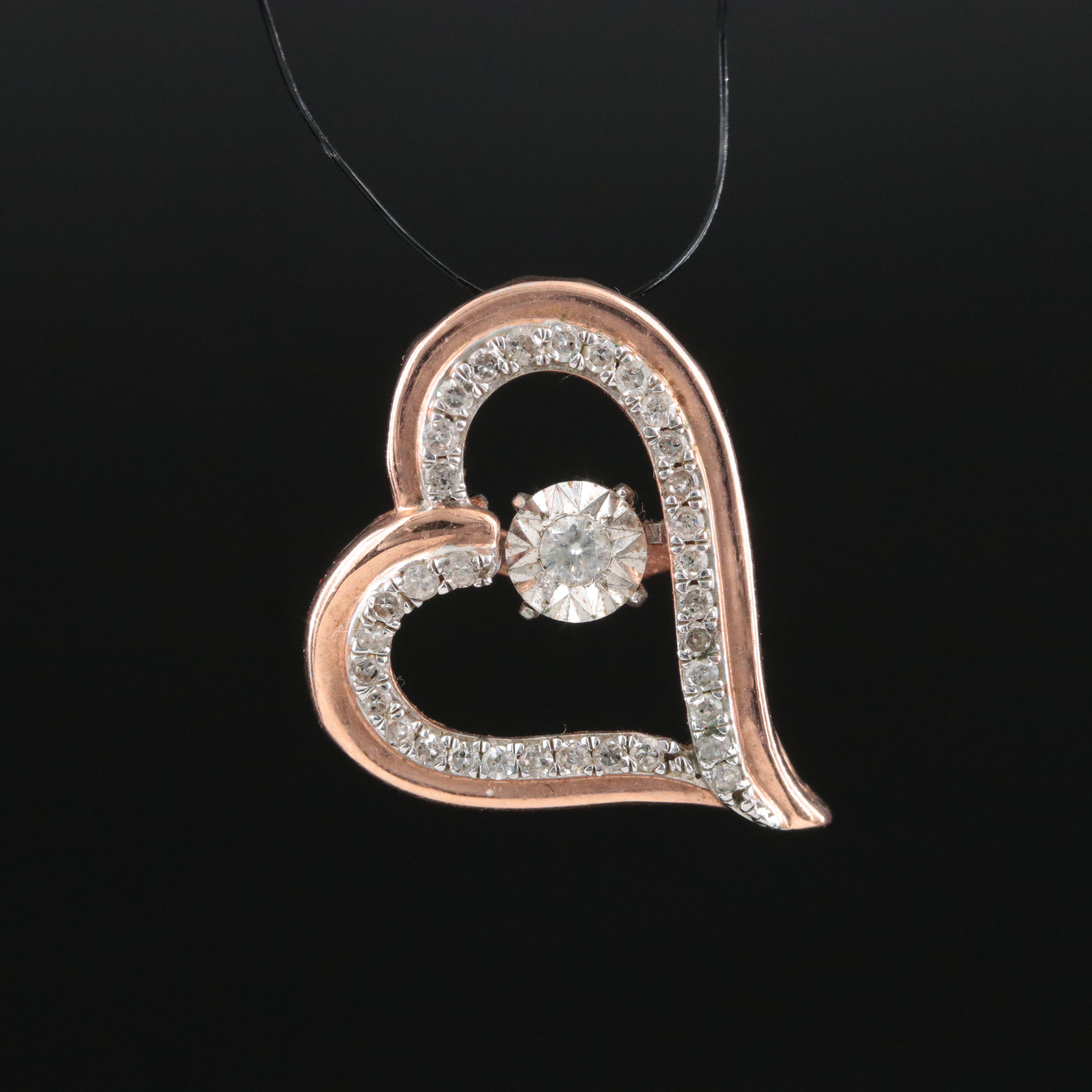 10K Rose Gold 0.23 CTW  Diamond Heart Pendant