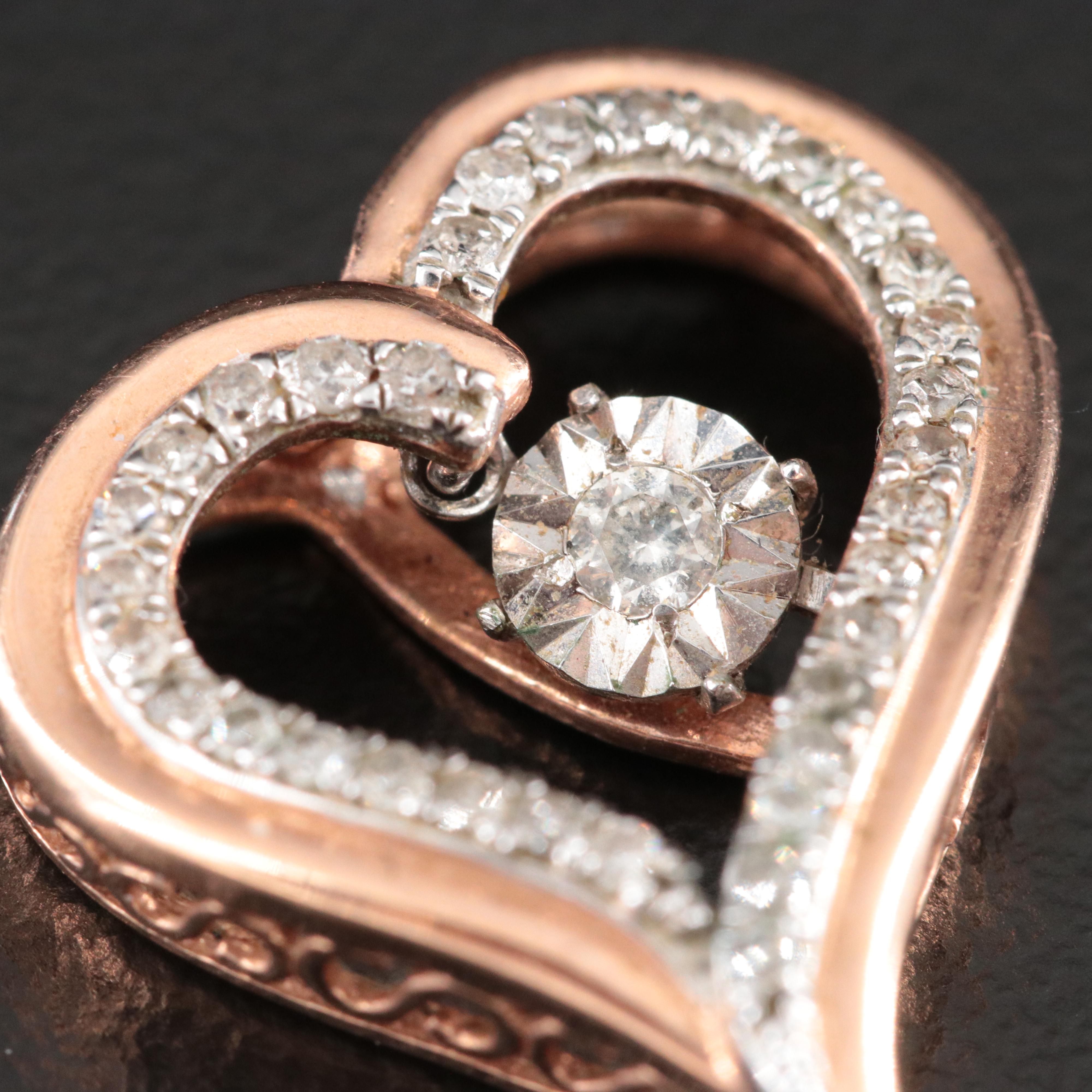 10K Rose Gold 0.23 CTW  Diamond Heart Pendant