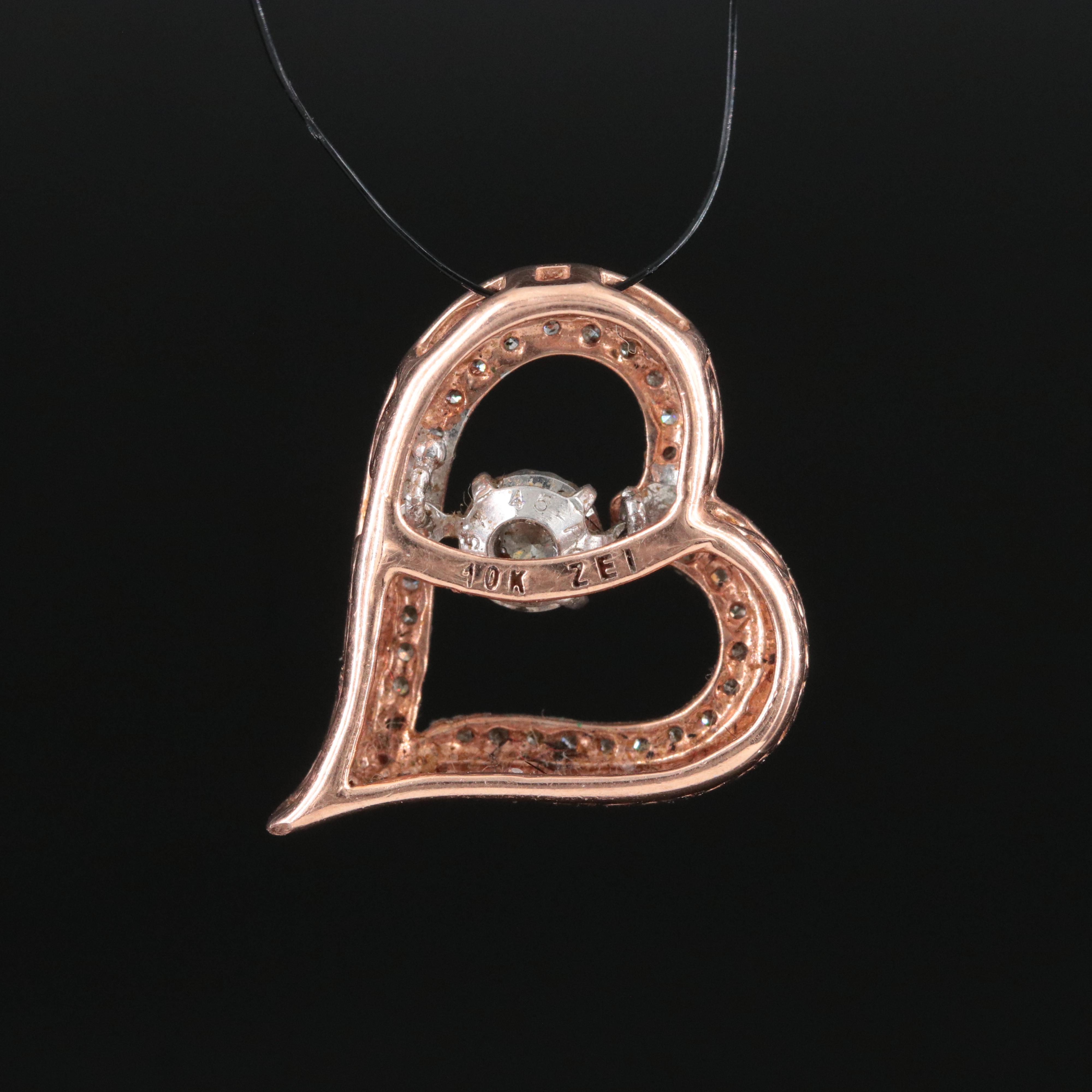 10K Rose Gold 0.23 CTW  Diamond Heart Pendant