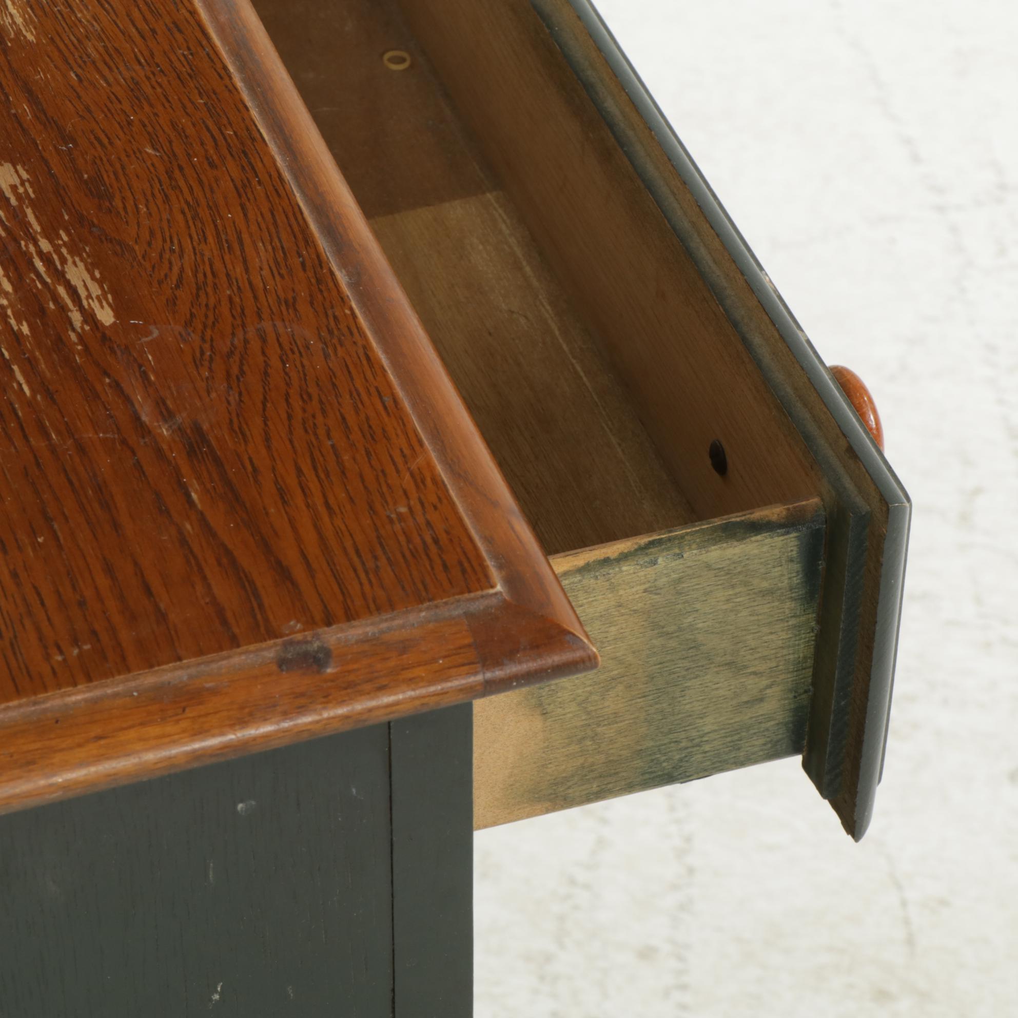 Green-Painted Entryway Cabinet and Mirror, Late 20th Century