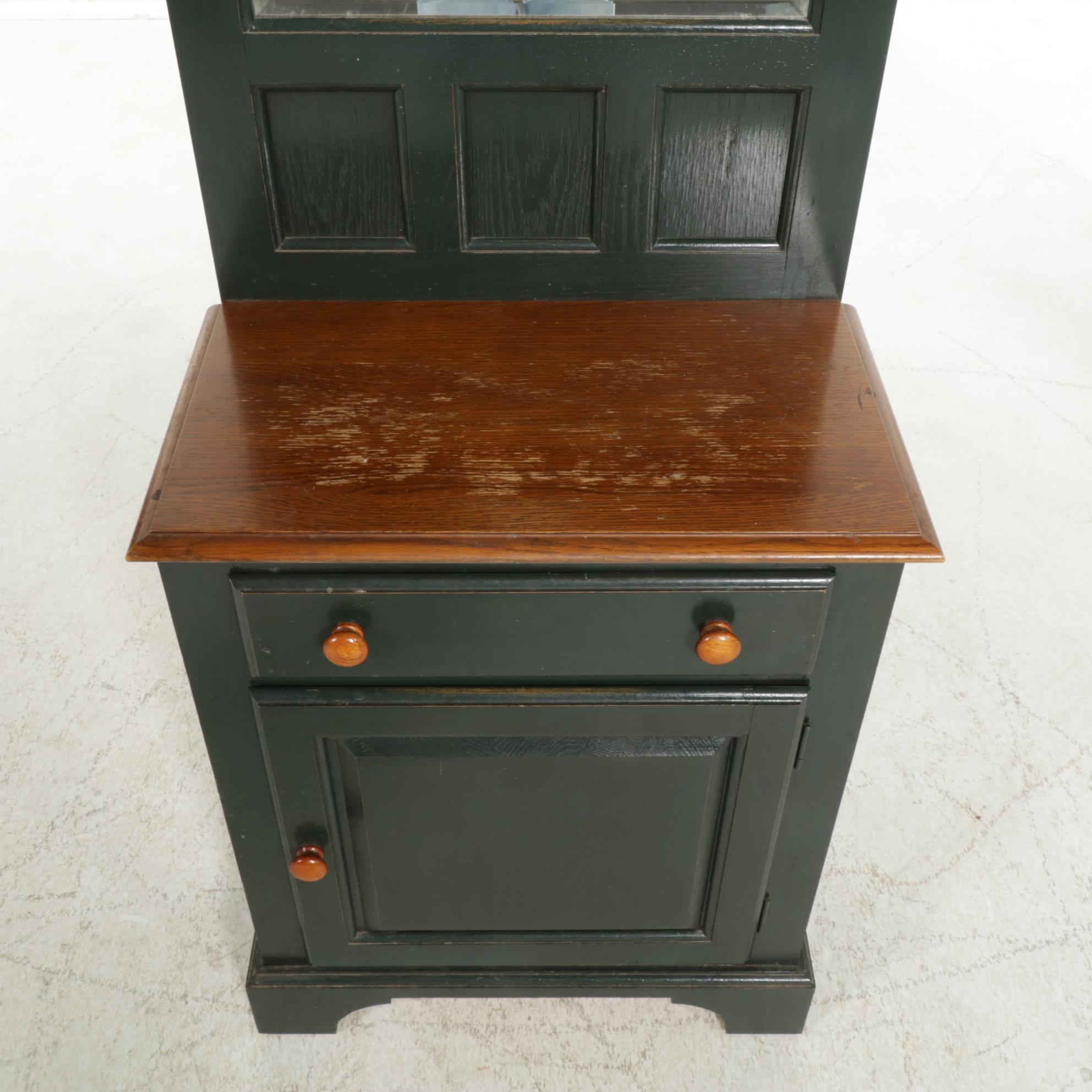 Green-Painted Entryway Cabinet and Mirror, Late 20th Century