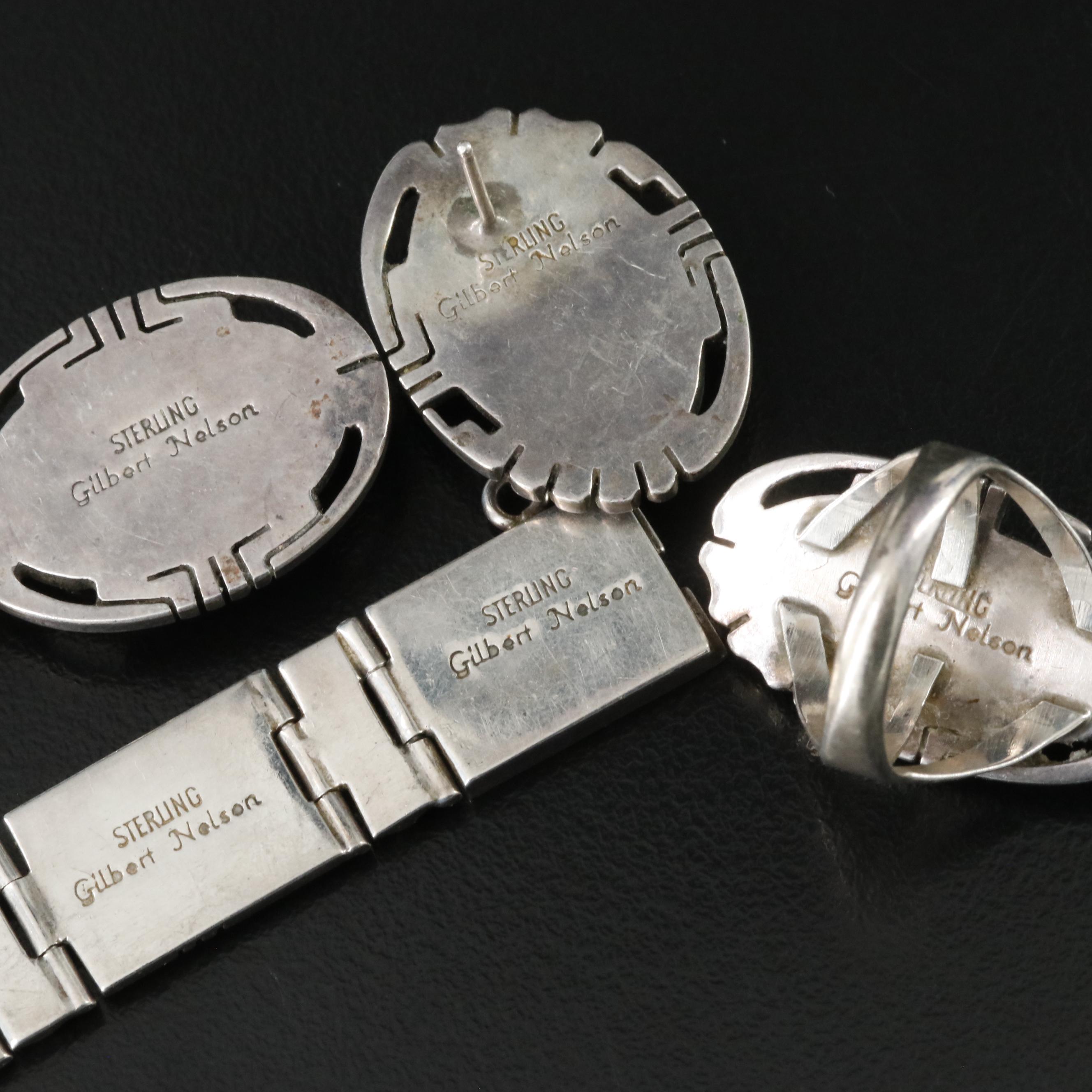 Gilbert Nelson Navajo Diné Sterling Coral Inlay Jewelry Set