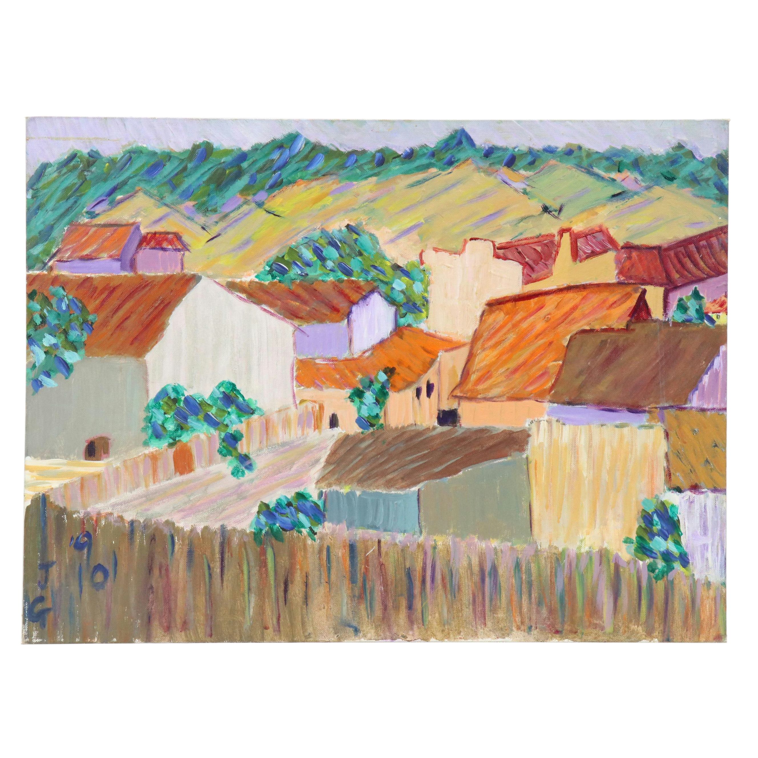 Janice Guttman Acrylic on Canvas Board "Cordoba, Spain," 1990