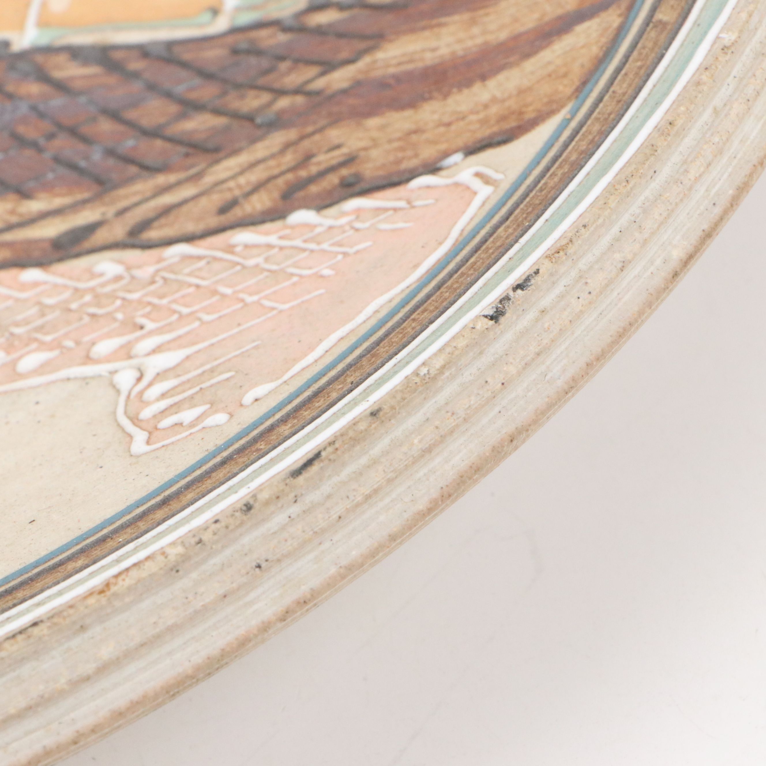 Signed Art Pottery African Savannah with Zebras Platter, 1993, Attr. Donn Hedman