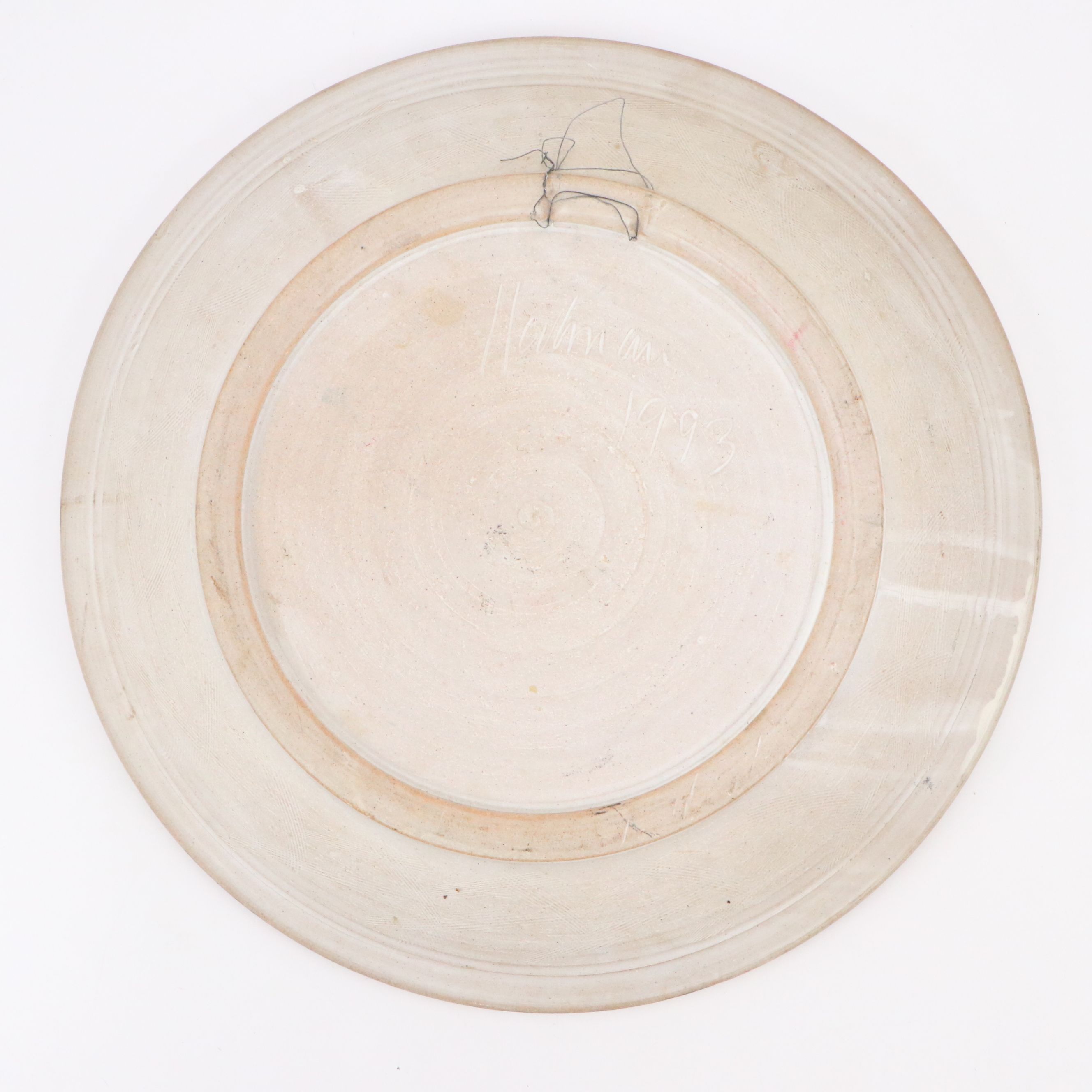 Signed Art Pottery African Savannah with Zebras Platter, 1993, Attr. Donn Hedman