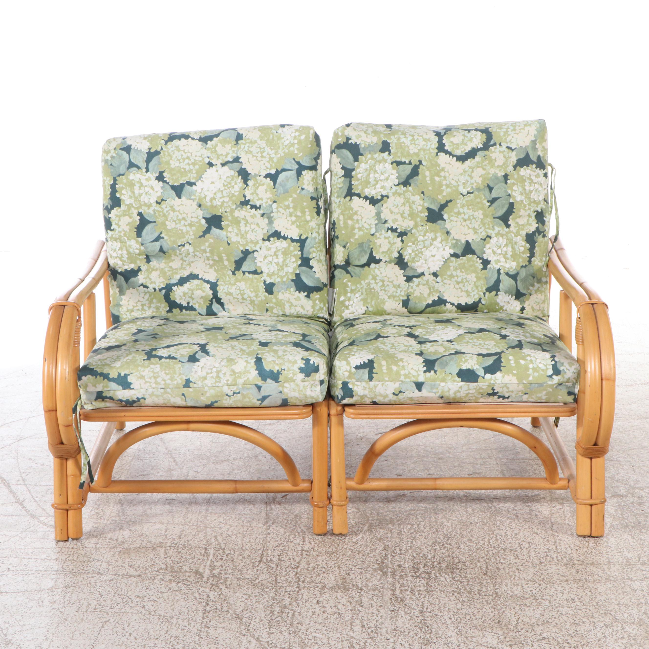 Ficks Reed Co. Bamboo Armchair, Coffee Table and Sectional Loveseat