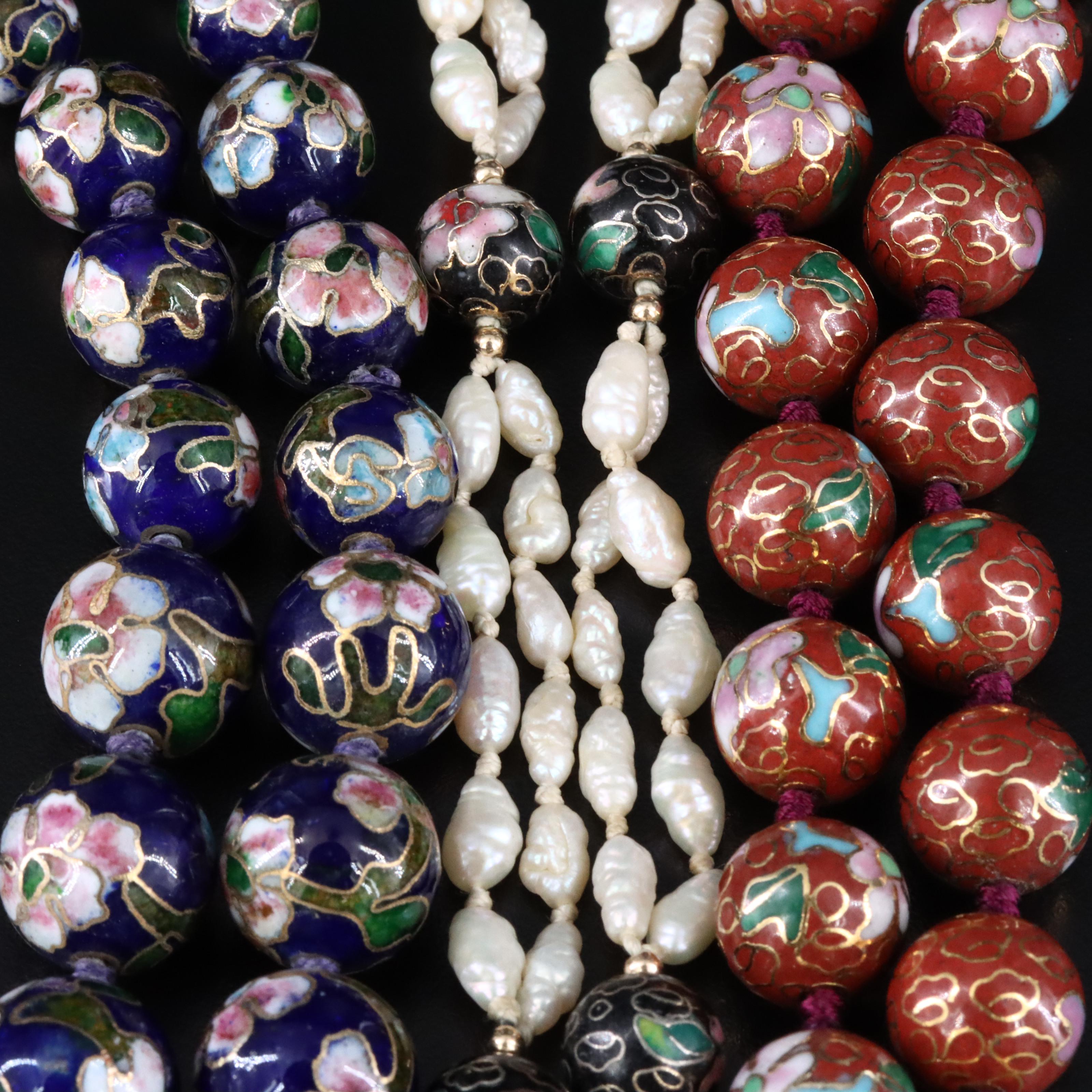 Cloisonné and Pearl Jewelry Collection Including 14K