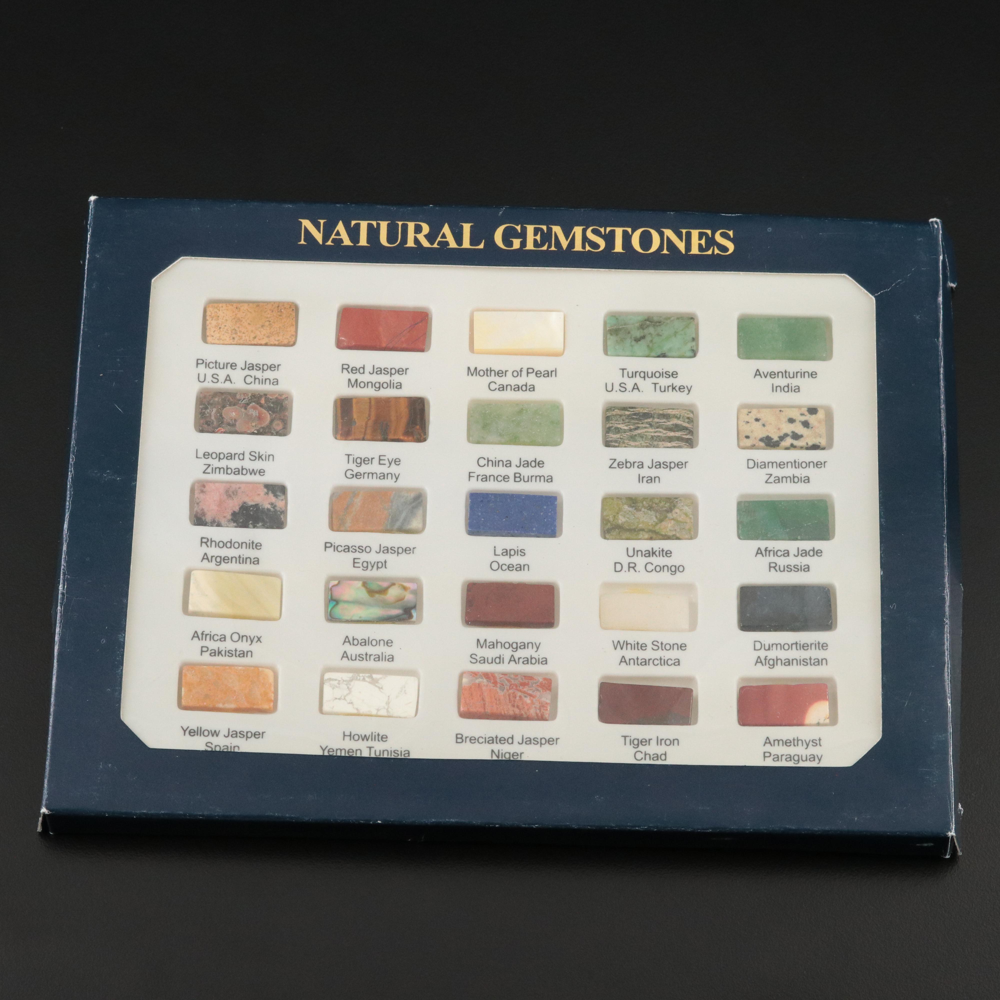 Loose Assorted Gemstones in Tray Featuring Jadeite, Rhodonite and Jasper