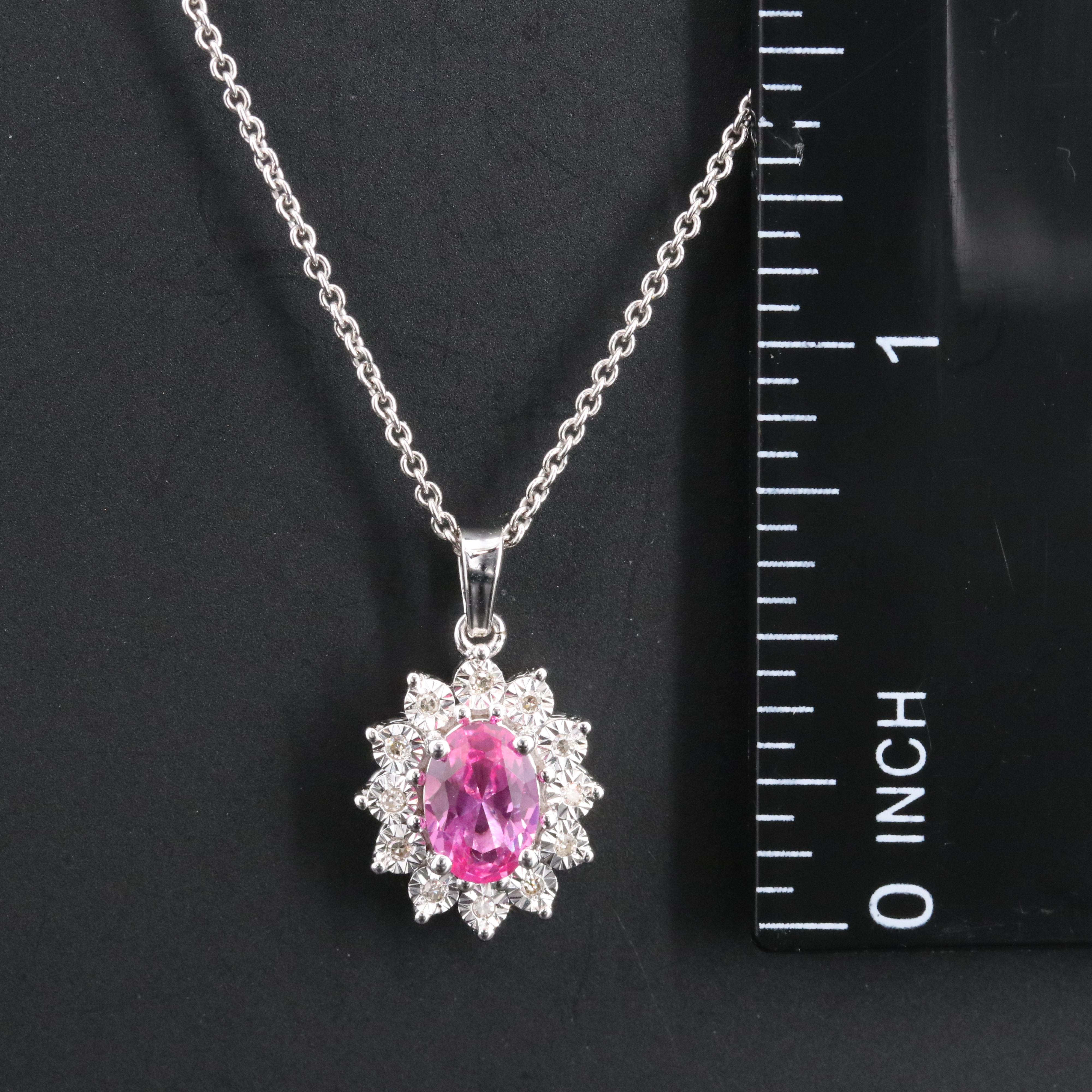 Sterling Pink Sapphire and Diamond Pendant Necklace