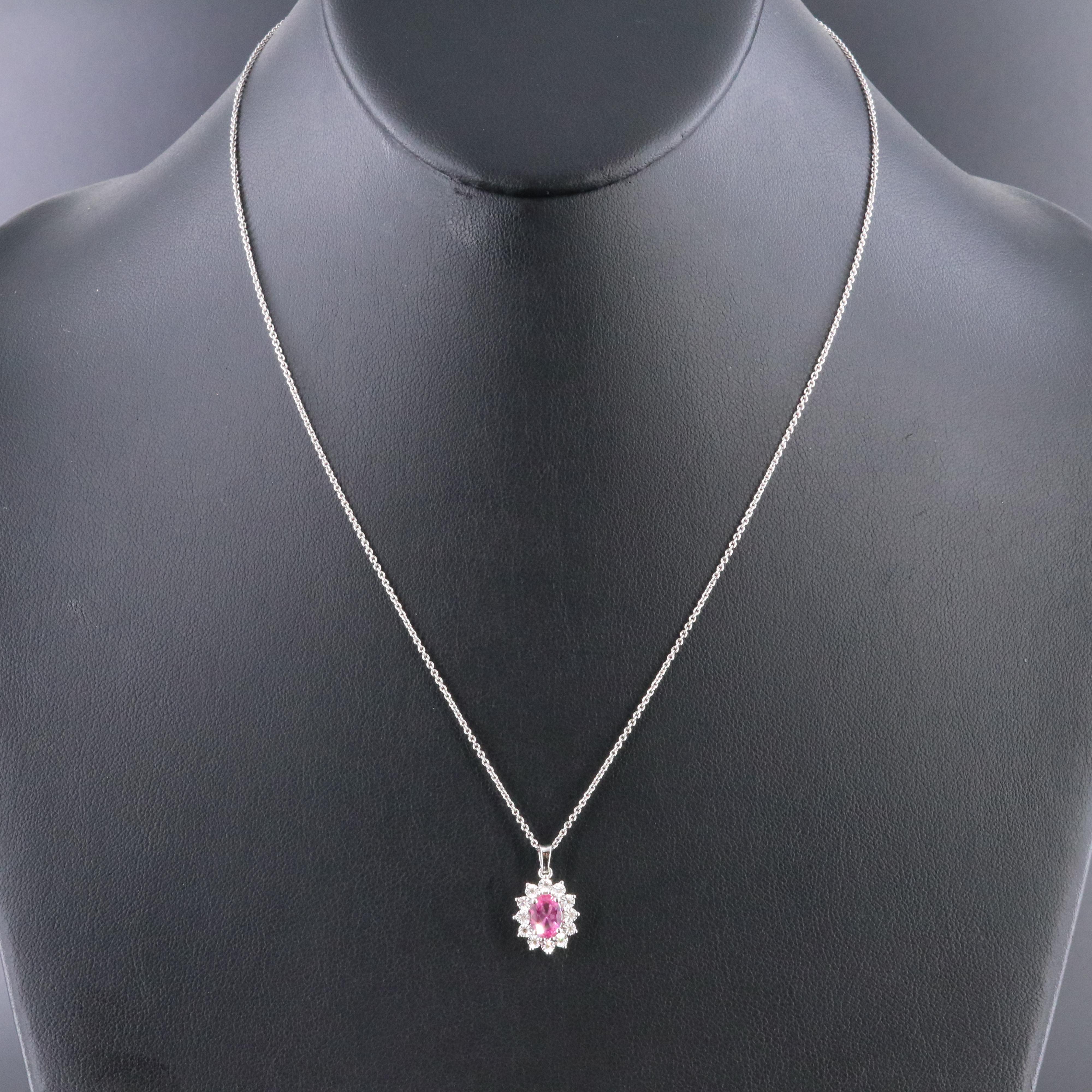 Sterling Pink Sapphire and Diamond Pendant Necklace