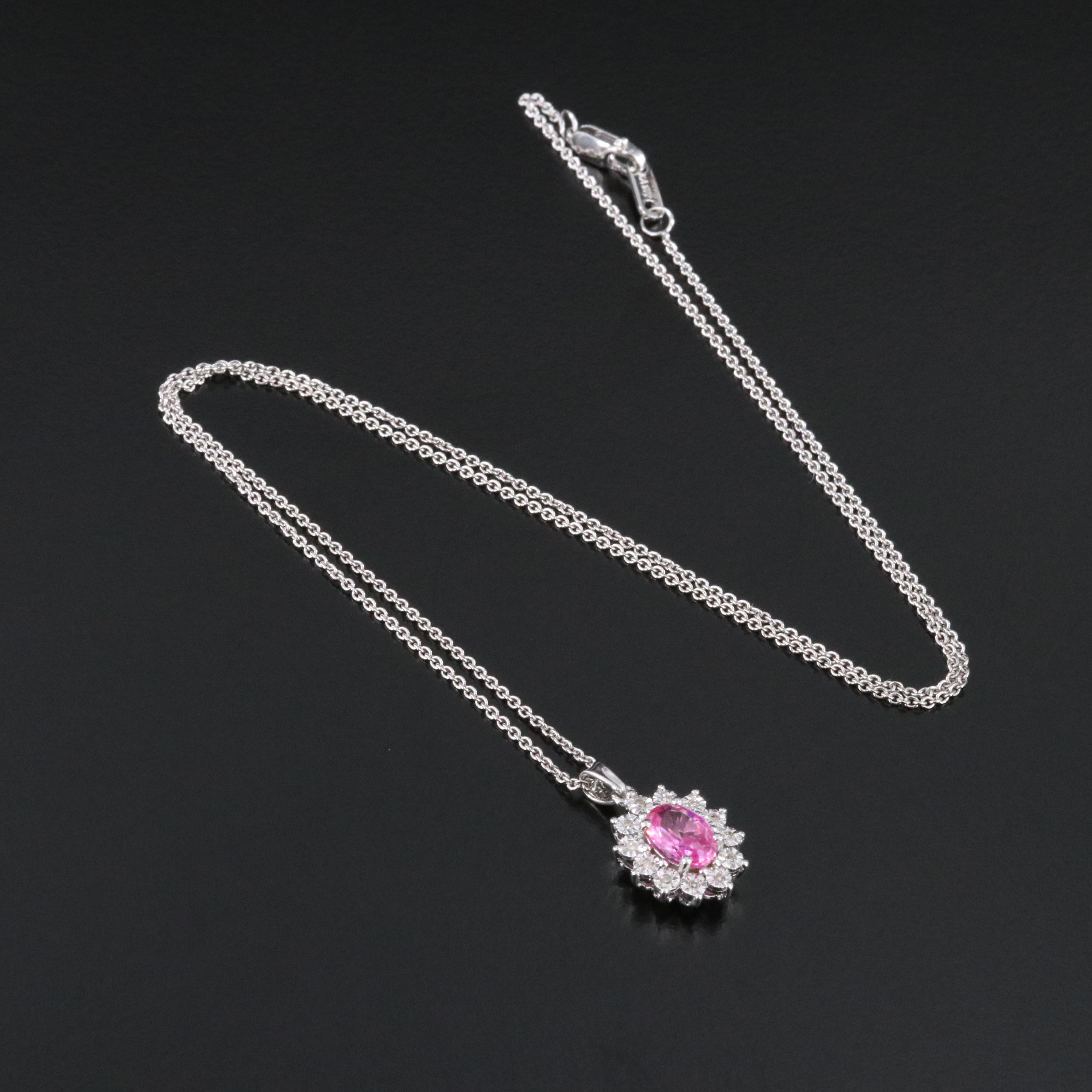 Sterling Pink Sapphire and Diamond Pendant Necklace